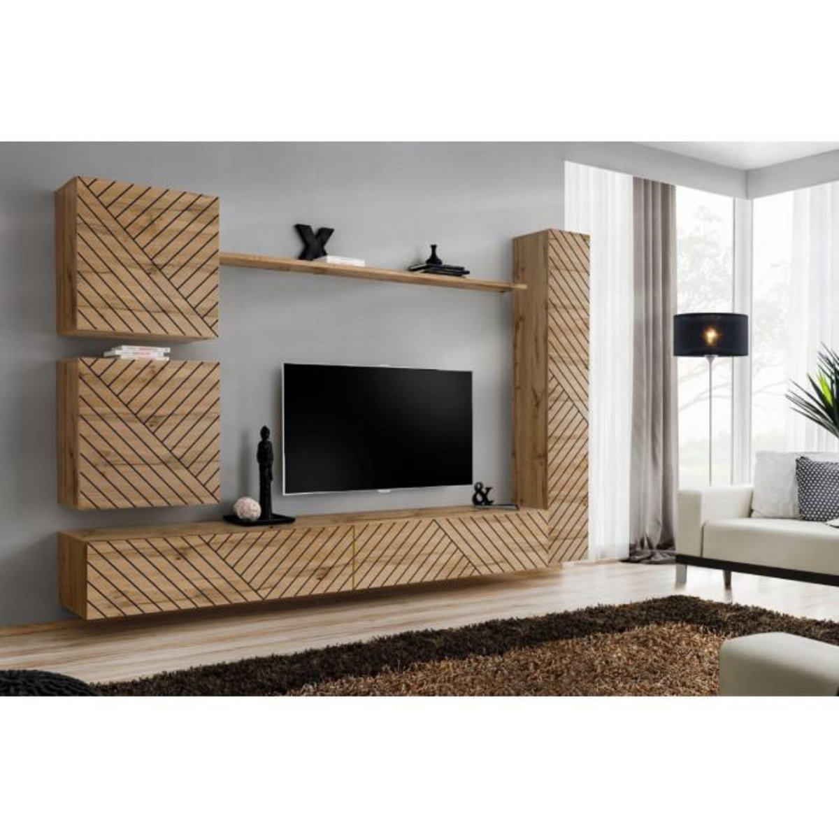 Paris Prix Ensemble Meuble TV  Switch Lamel VIII  280cm Naturel