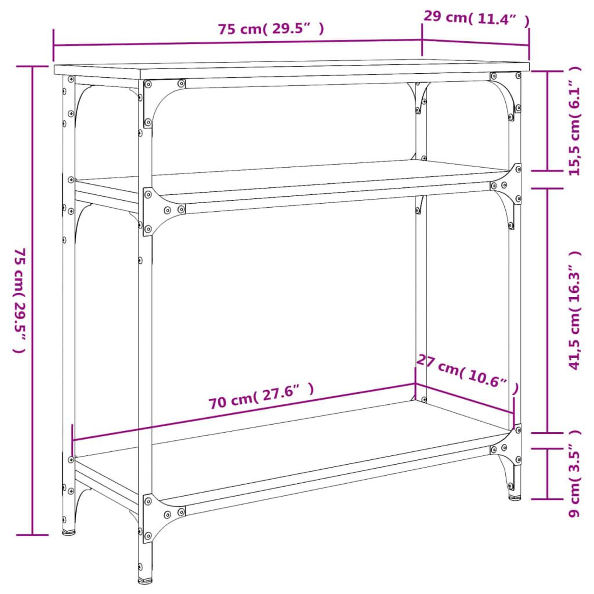 Voir la diapositive 6 : VIDAXL Table console sonoma gris 75x29x75 cm bois d'ingenierie