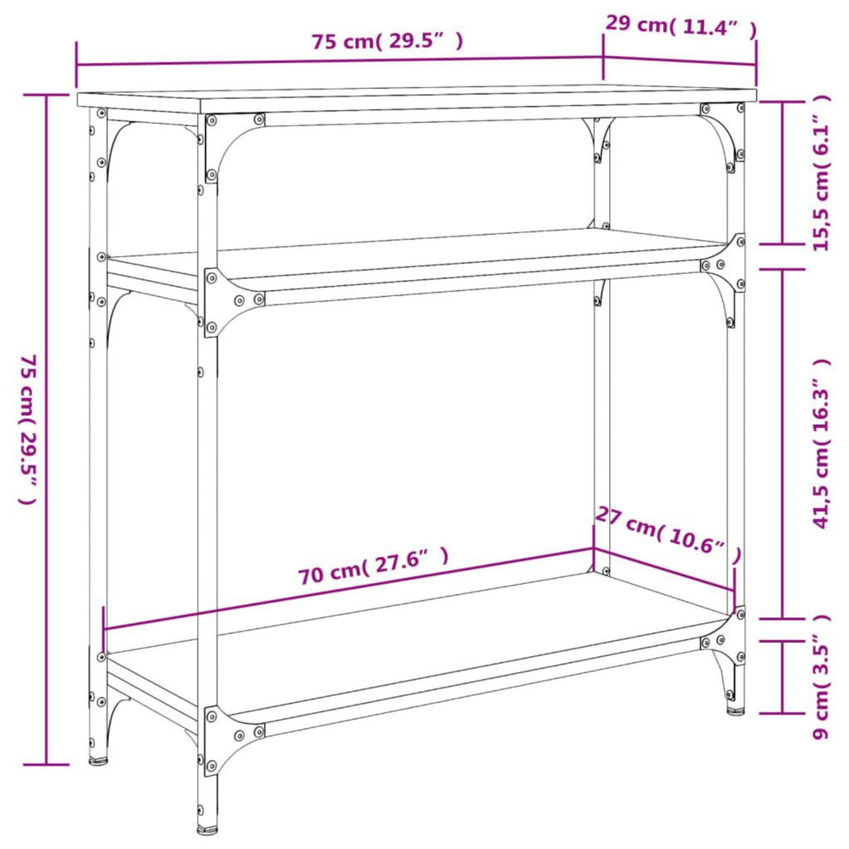 VIDAXL Table console sonoma gris 75x29x75 cm bois d'ingenierie