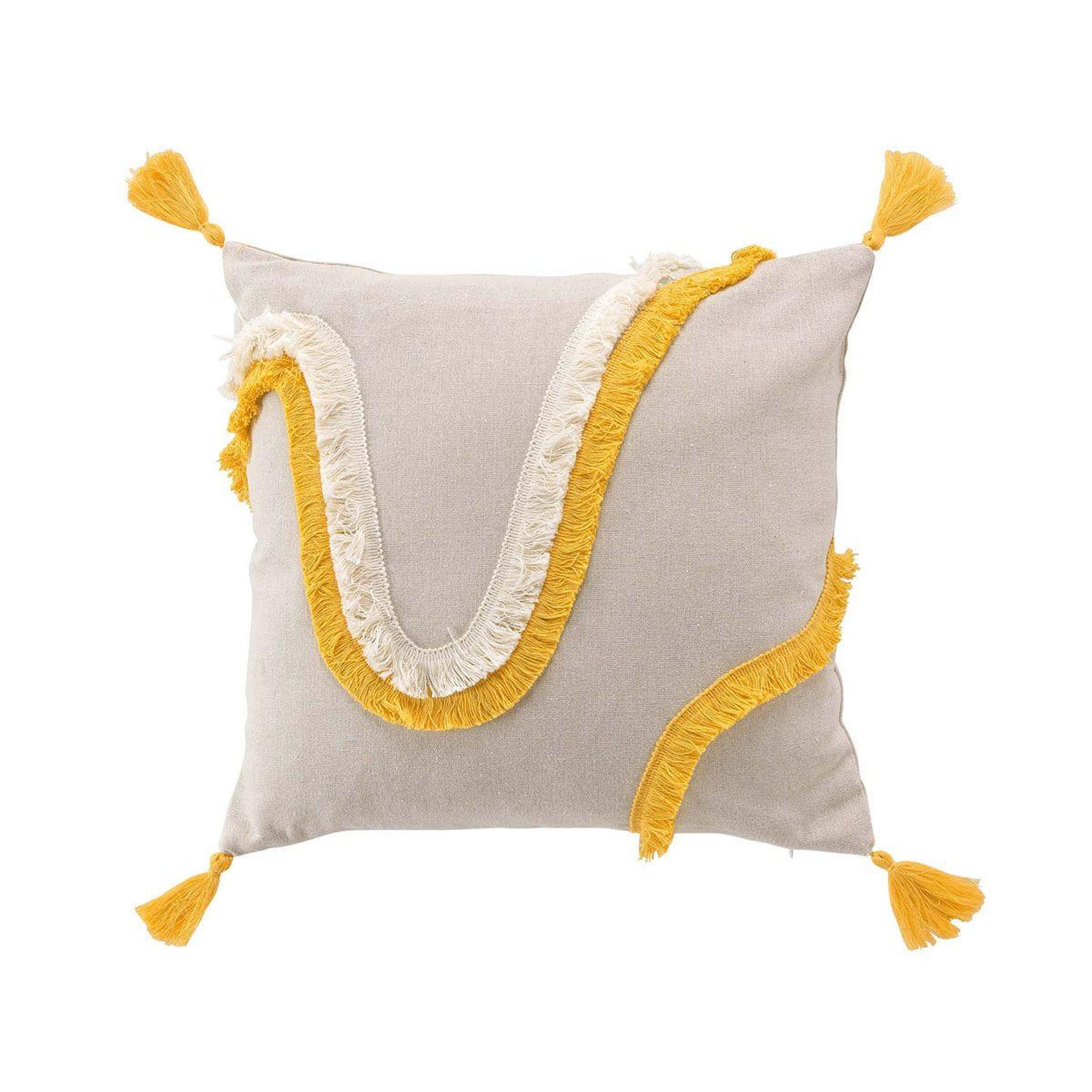 Voir la diapositive 1 : Douceur d'Intérieur Coussin déco à pompons  malory  40x40cm jaune