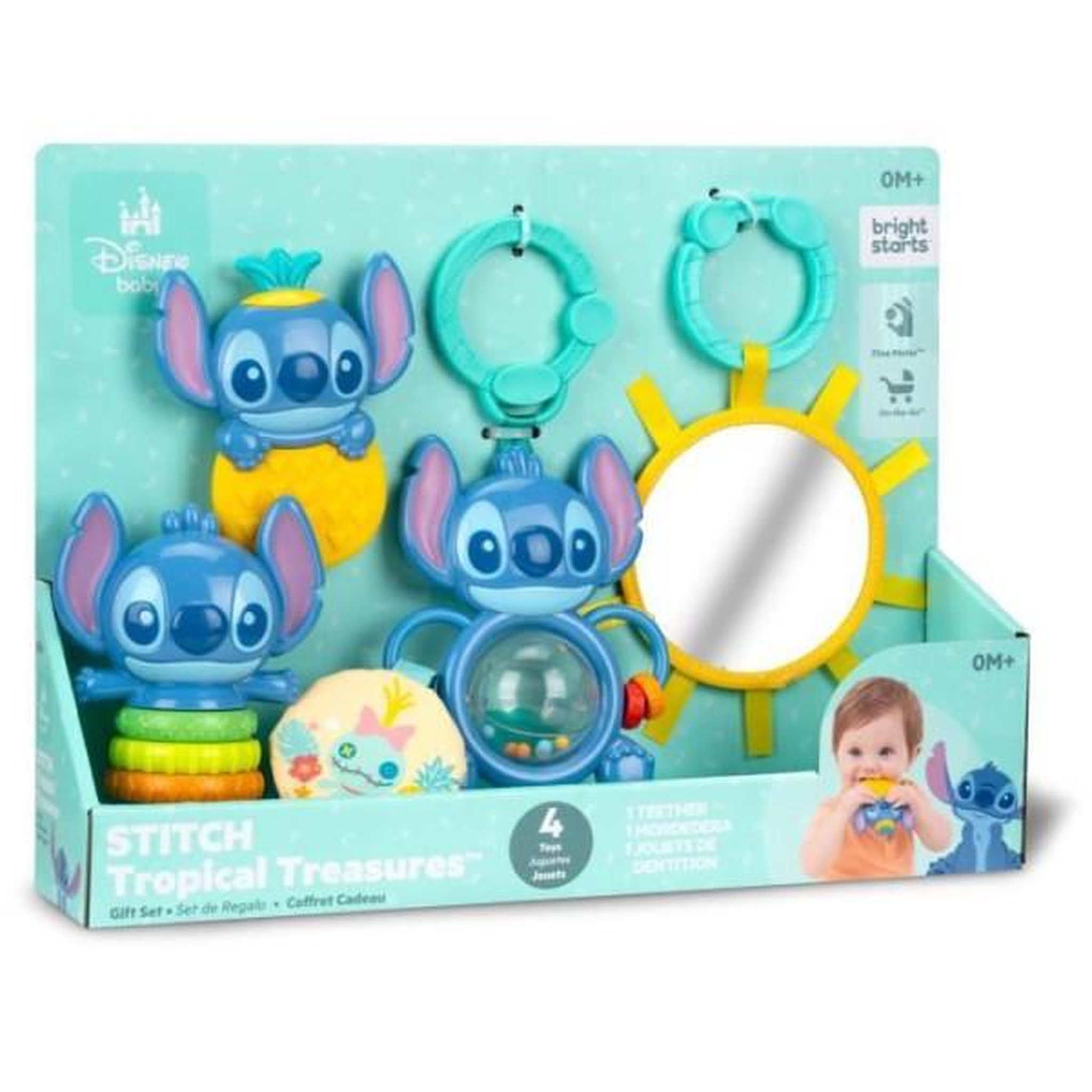 Bright Starts DISNEY BABY - STITCH - Coffret Cadeau Naissance? - 4 jouets nouveau-né , Hochet, Anneau de dentition, Jouets multisensoriels