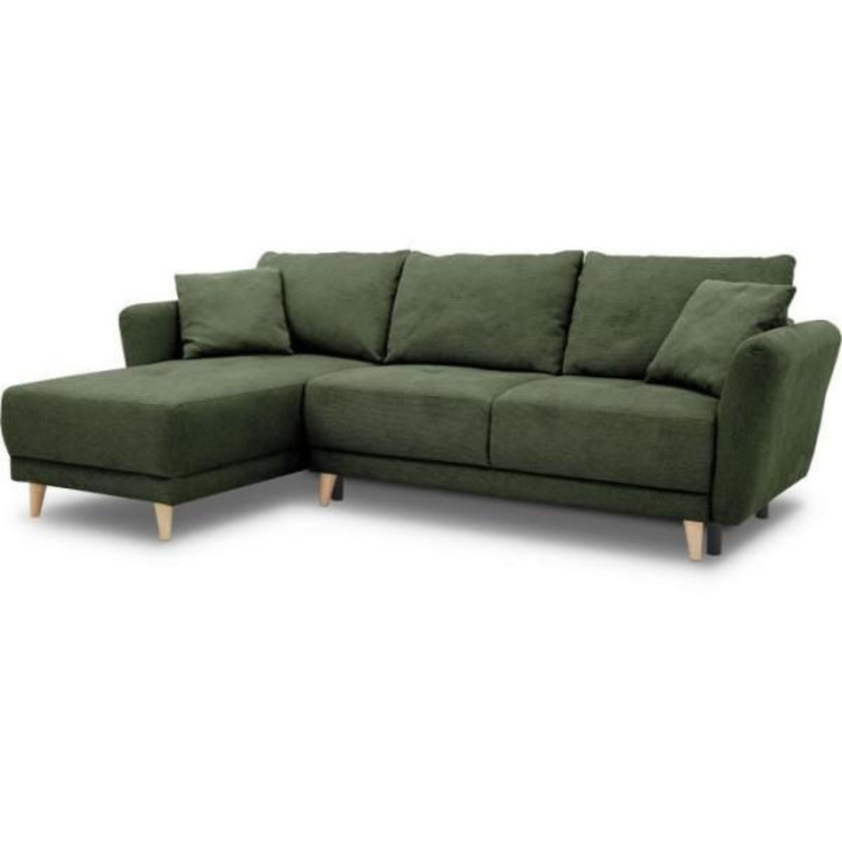 MARKET24 Canapé d'angle convertible réversible 3-4 places CLAUDIUS - Tissu Vert Olive - Coffre de rangement - L 244 x P 158 x H 95 cm