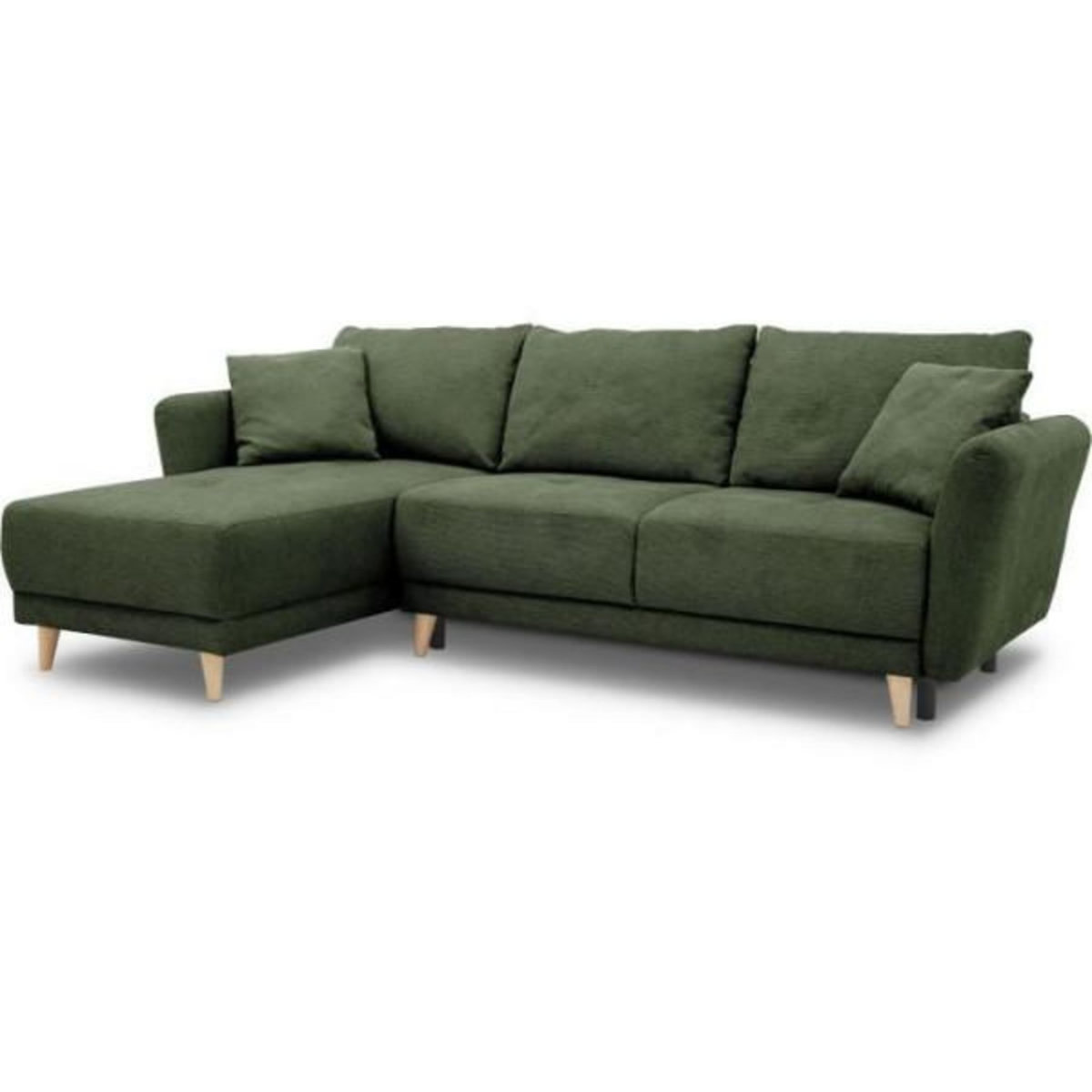 MARKET24 Canapé d'angle convertible réversible 3-4 places CLAUDIUS - Tissu Vert Olive - Coffre de rangement - L 244 x P 158 x H 95 cm