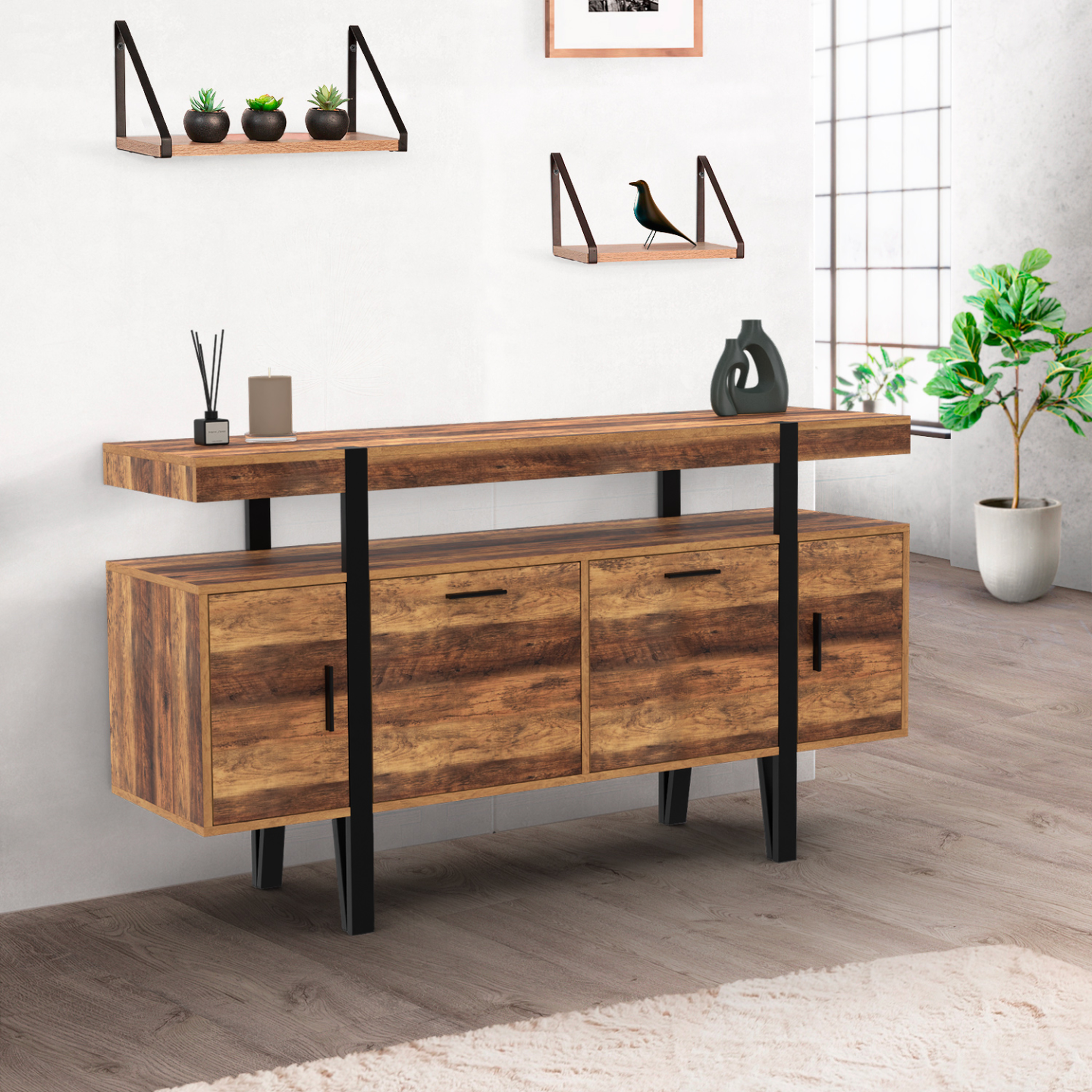 Voir la diapositive 2 : ID MARKET Buffet 140 cm austria 4 portes pieds épingle