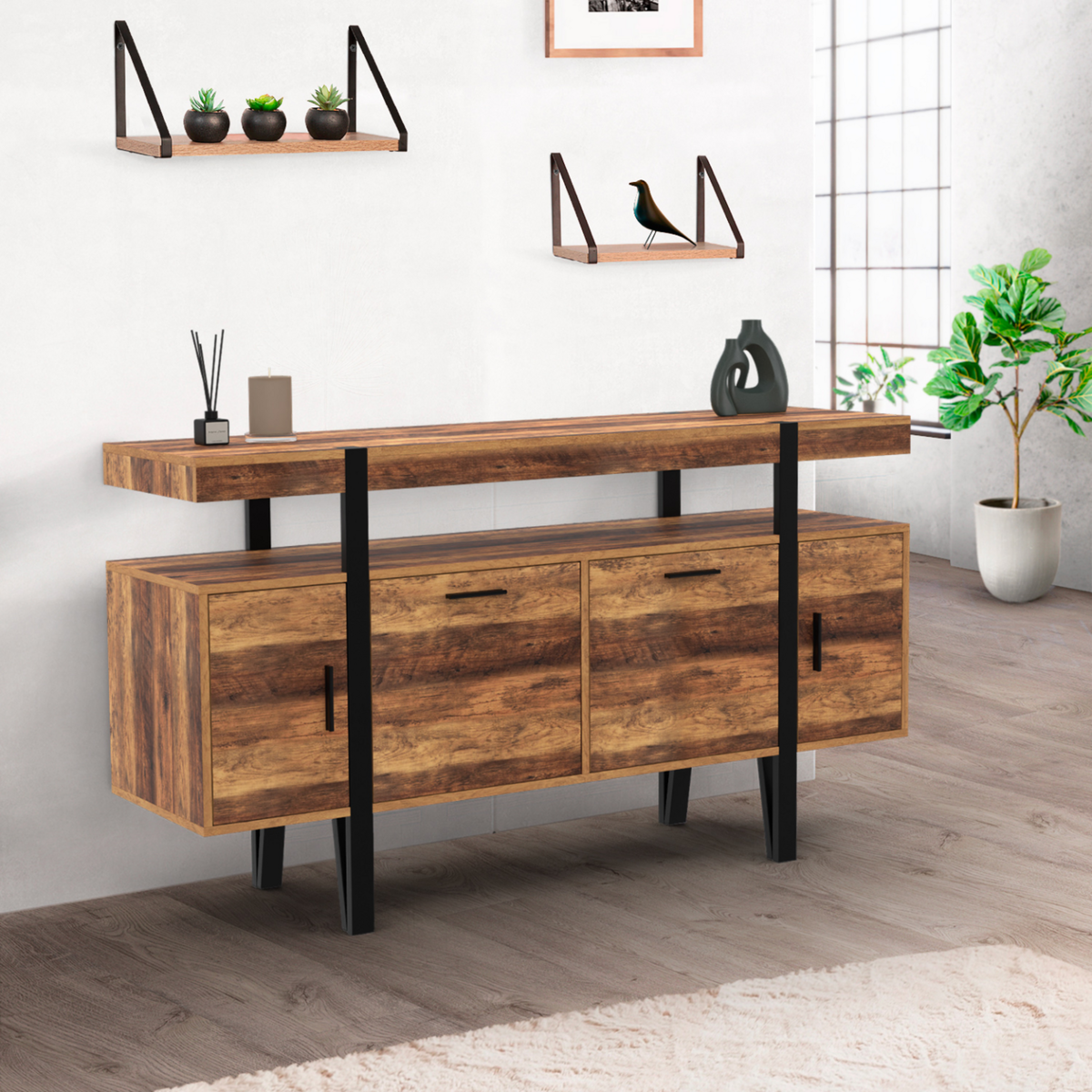 ID MARKET Buffet 140 cm AUSTRIA 4 portes pieds épingle