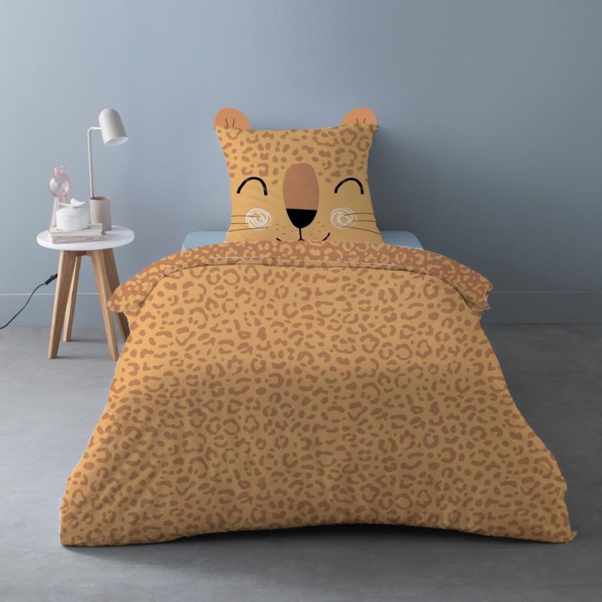 Dourev Housse de couette 140x200 Leopi + 1 taie 100% coton