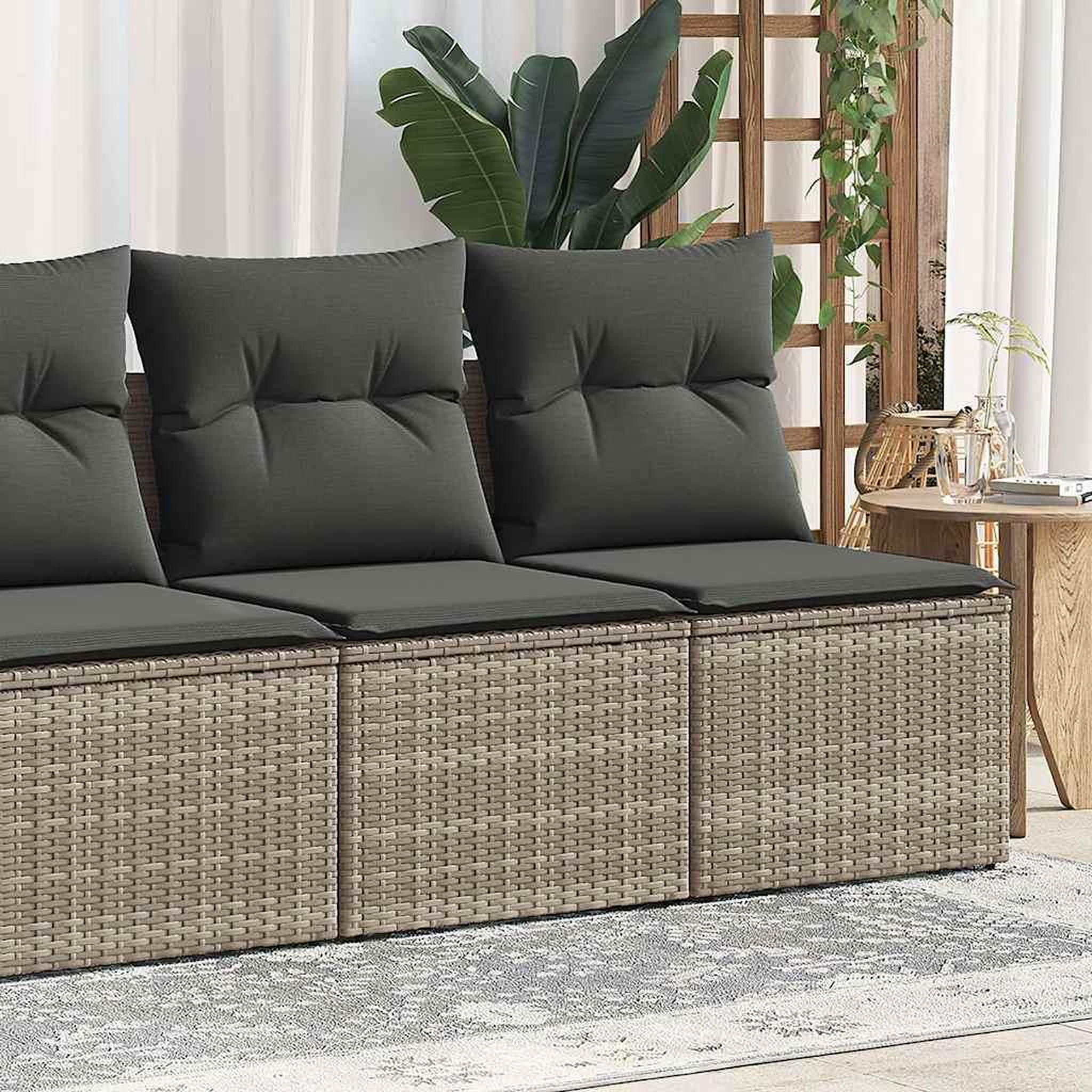 VIDAXL Salon de jardin 2 pcs avec coussins gris resine tressee acacia