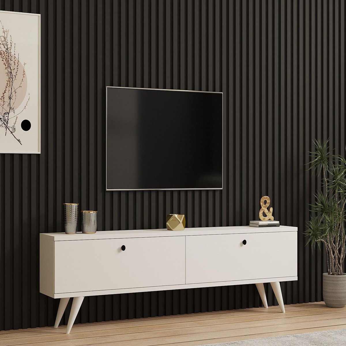 Habitat et Jardin Meuble TV en bois  Paris  - 160 x 25 x 40 cm - Blanc