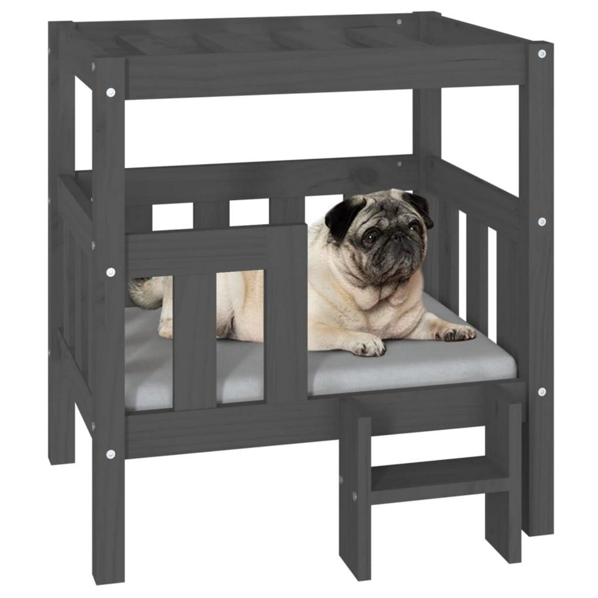 VIDAXL Lit pour chien Gris 65,5x43x70 cm Bois de pin solide