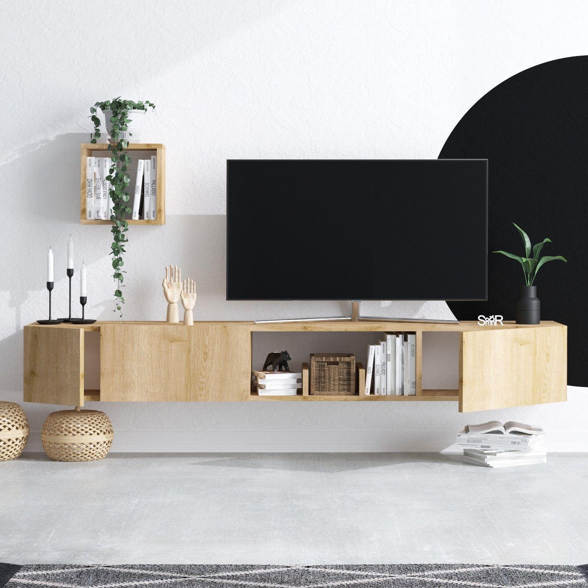 Voir la diapositive 3 : Habitat et Jardin Meuble tv avec étagère murale en bois  avior  - 180 x 32 x 25 cm - beige