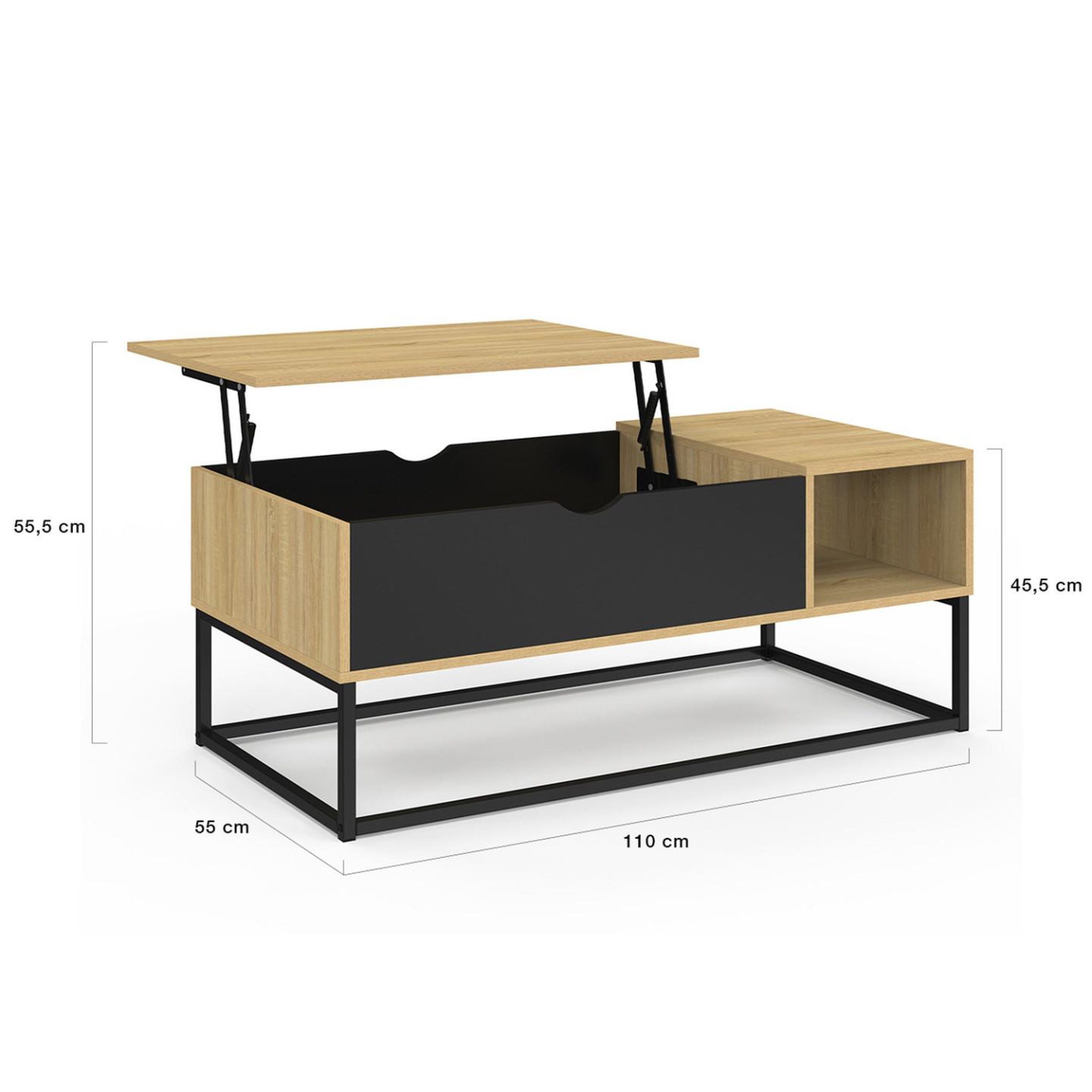 Voir la diapositive 5 : ID MARKET Table basse plateau relevable boston avec rangements design industriel