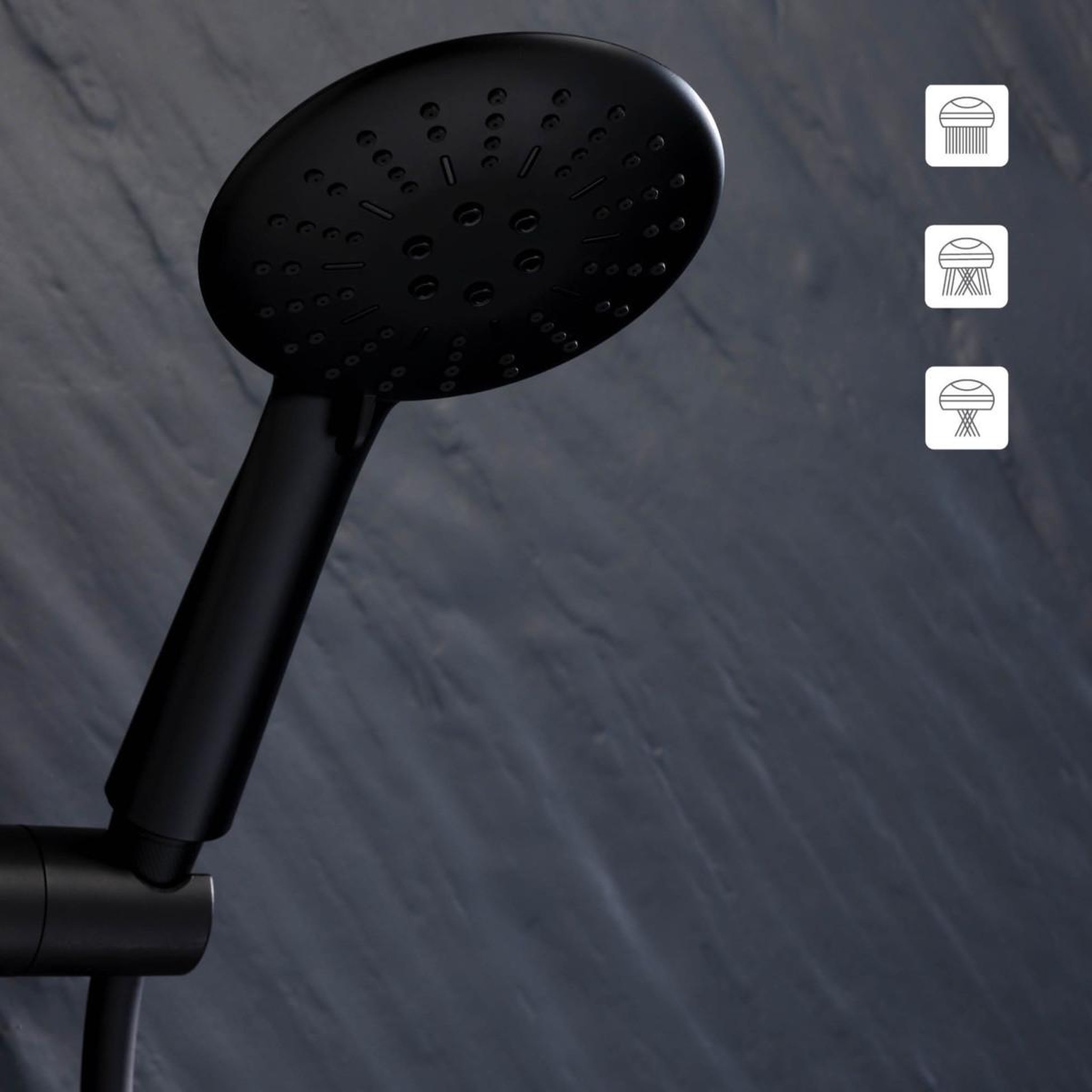Voir la diapositive 2 : Douceur d'Intérieur Pommeau de douche 3 fonctions  hydro  23cm noir