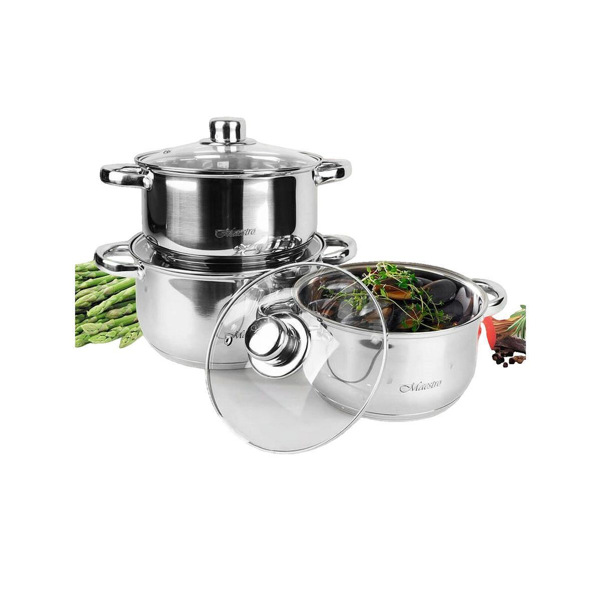 Voir la diapositive 2 : HELLO MAESTRO Batterie de cuisine Maestro MR-2020-6M en acier inoxydable