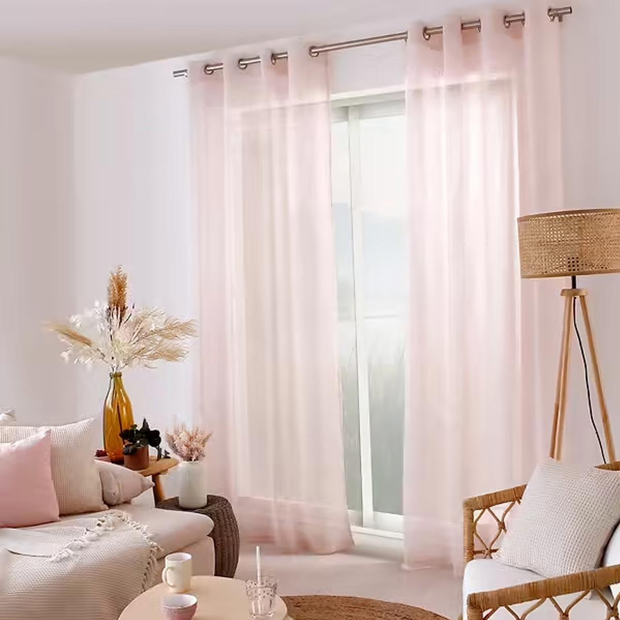 ENJOY HOME Rideau voilage effet lin  maya  140x240cm vieux rose