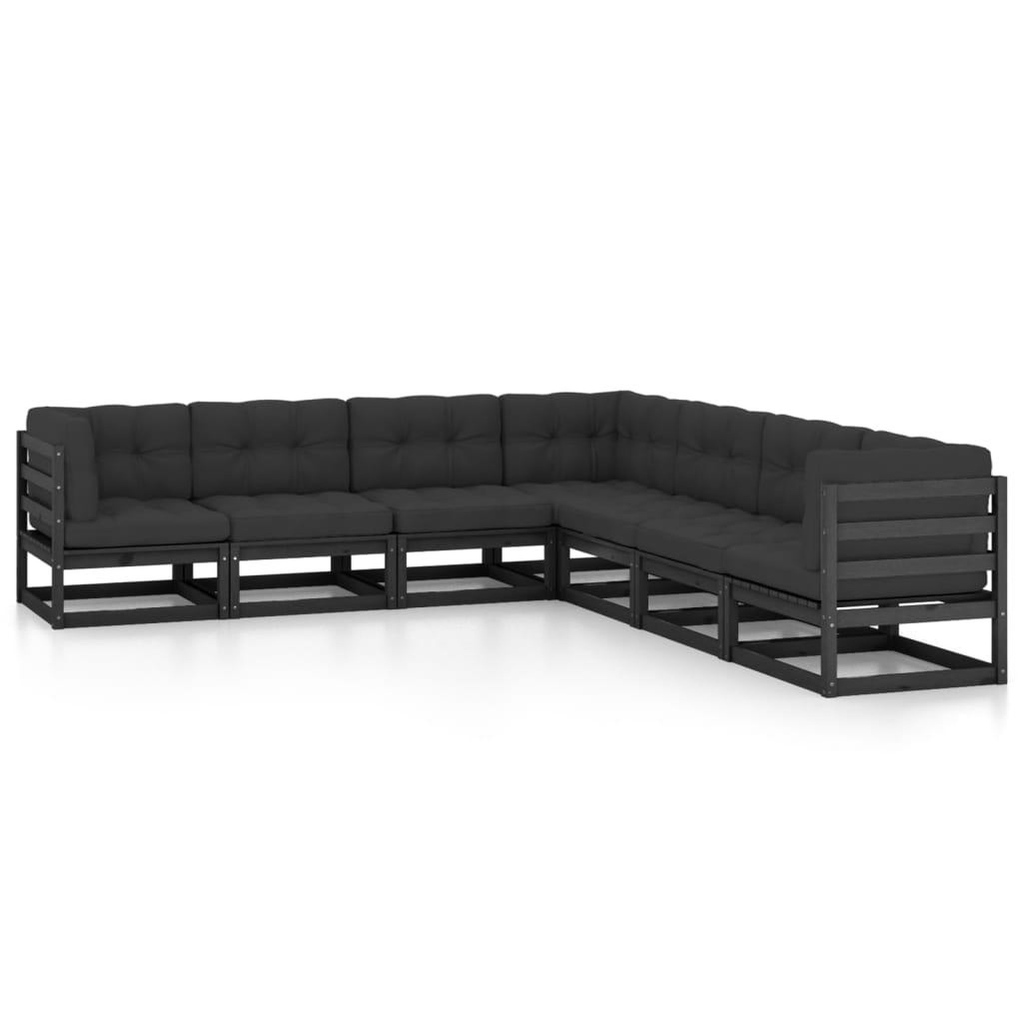 Voir la diapositive 1 : VIDAXL Salon de jardin 7 pcs avec coussins noir bois de pin massif