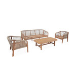 SWEEEK Salon de jardin en bois et cordes. acacia. coussins beige. 5 places