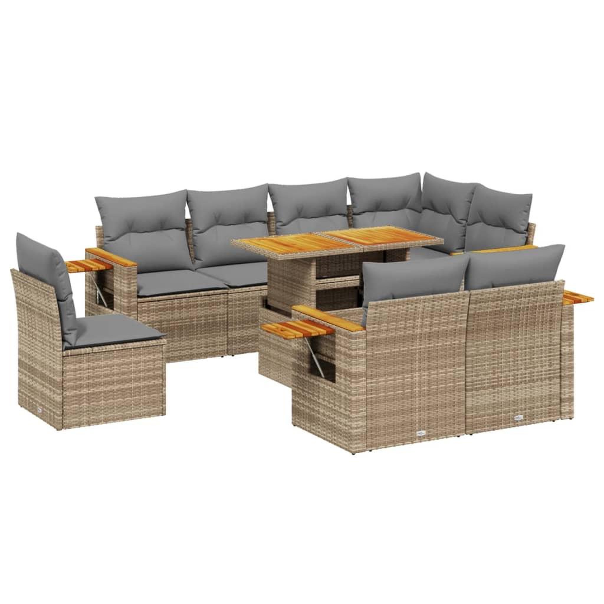 Voir la diapositive 2 : VIDAXL Salon de jardin avec coussins 9 pcs beige resine tressee