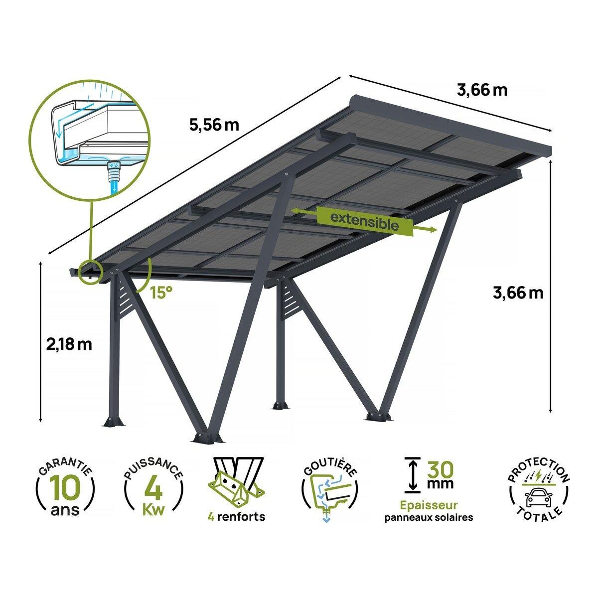 Habitat et Jardin Carport solaire avec panneaux photovoltaïques - 366 x 556 x 366 cm - Gris - 4,1 kW