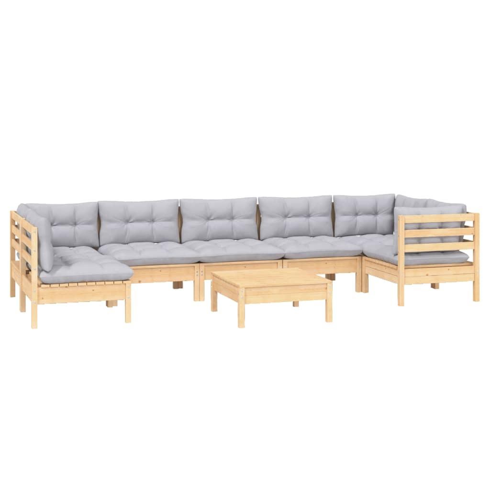 Voir la diapositive 3 : VIDAXL Salon de jardin 8 pcs avec coussins gris Bois de pin