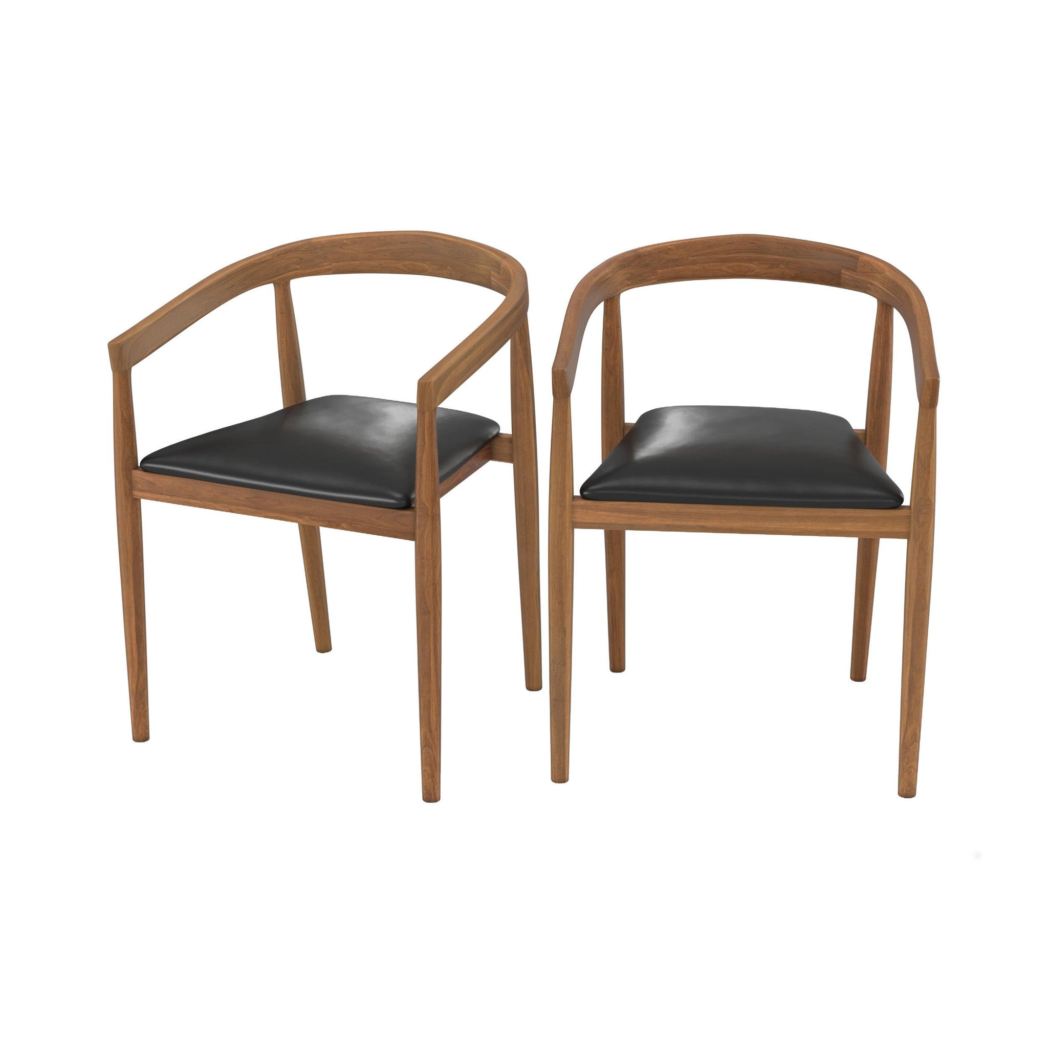 MAISON PAVANE Lot de 2 chaises empilables en bois de teck vernis, assise en cuir-bali