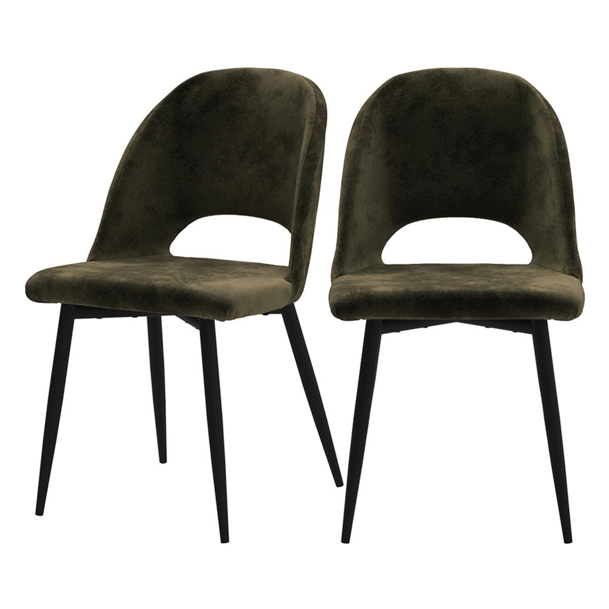 MAISON PAVANE Lot de 2 chaises en velours vert et pieds en métal noir-pénélope