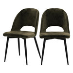 MAISON PAVANE Lot de 2 chaises en velours vert et pieds en métal noir-Pénélope