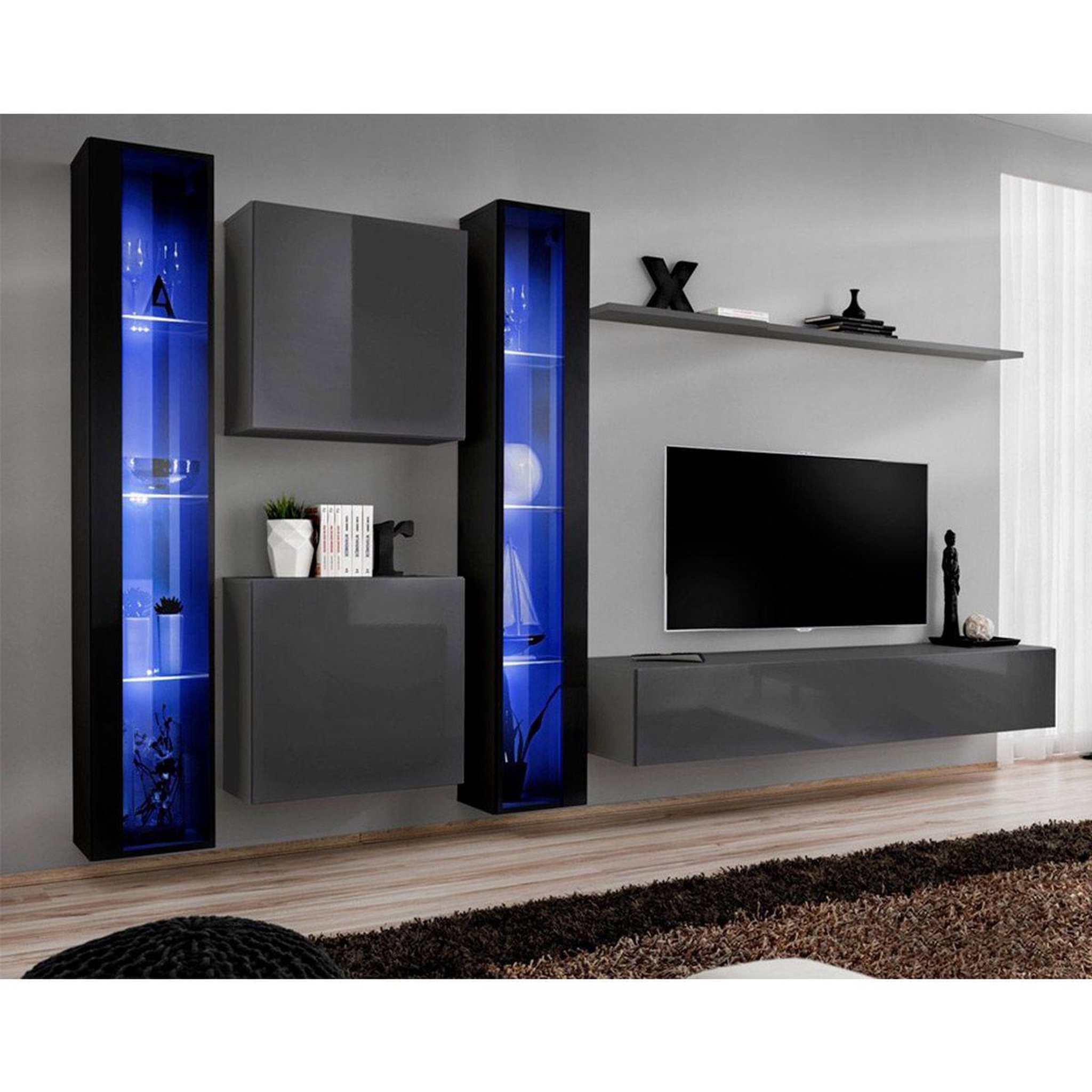 Voir la diapositive 1 : Paris Prix Meuble tv mural design  switch xvi  330cm noir & gris