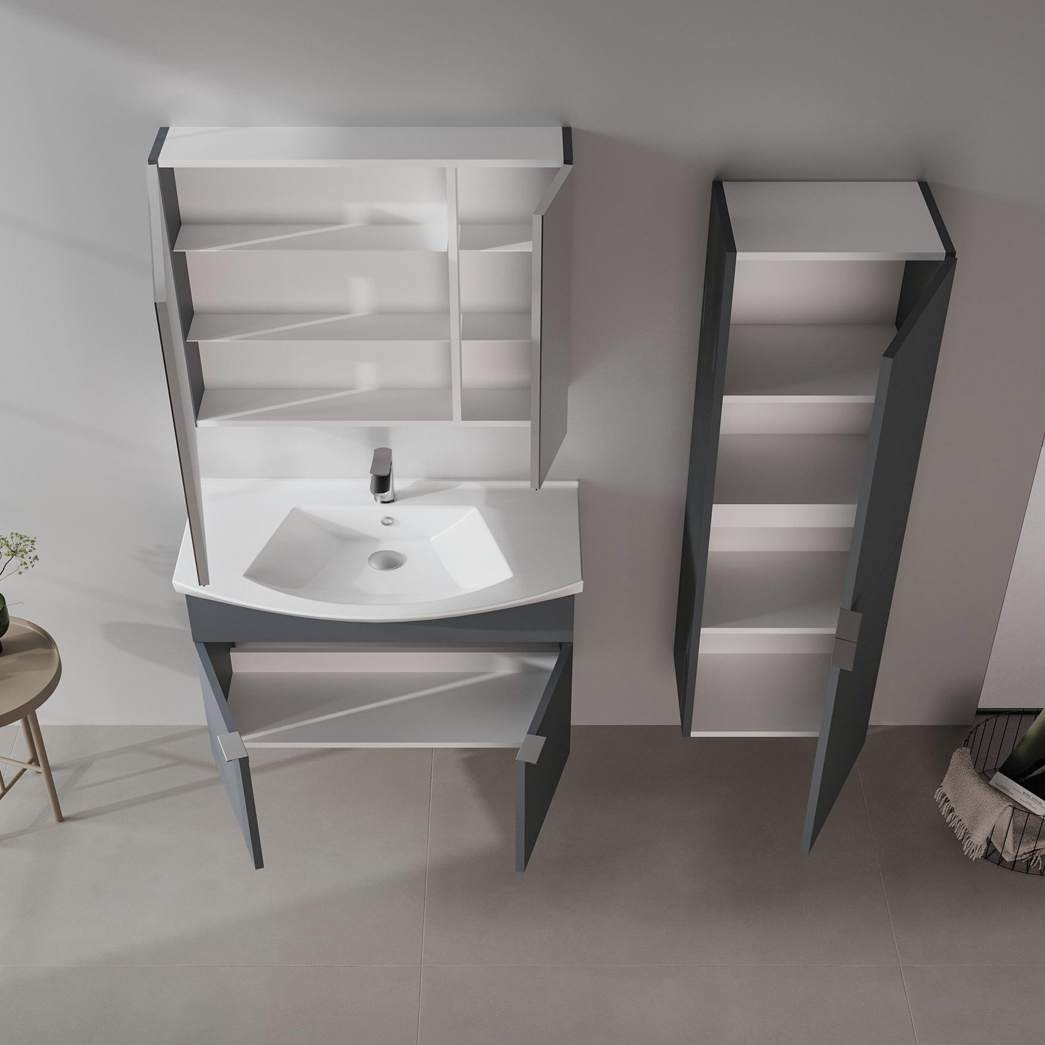 Voir la diapositive 3 : Habitat et Jardin Meuble avec simple vasque et miroir  Purus 80  - 80 x 50 x 58 cm - Matte Anthracite