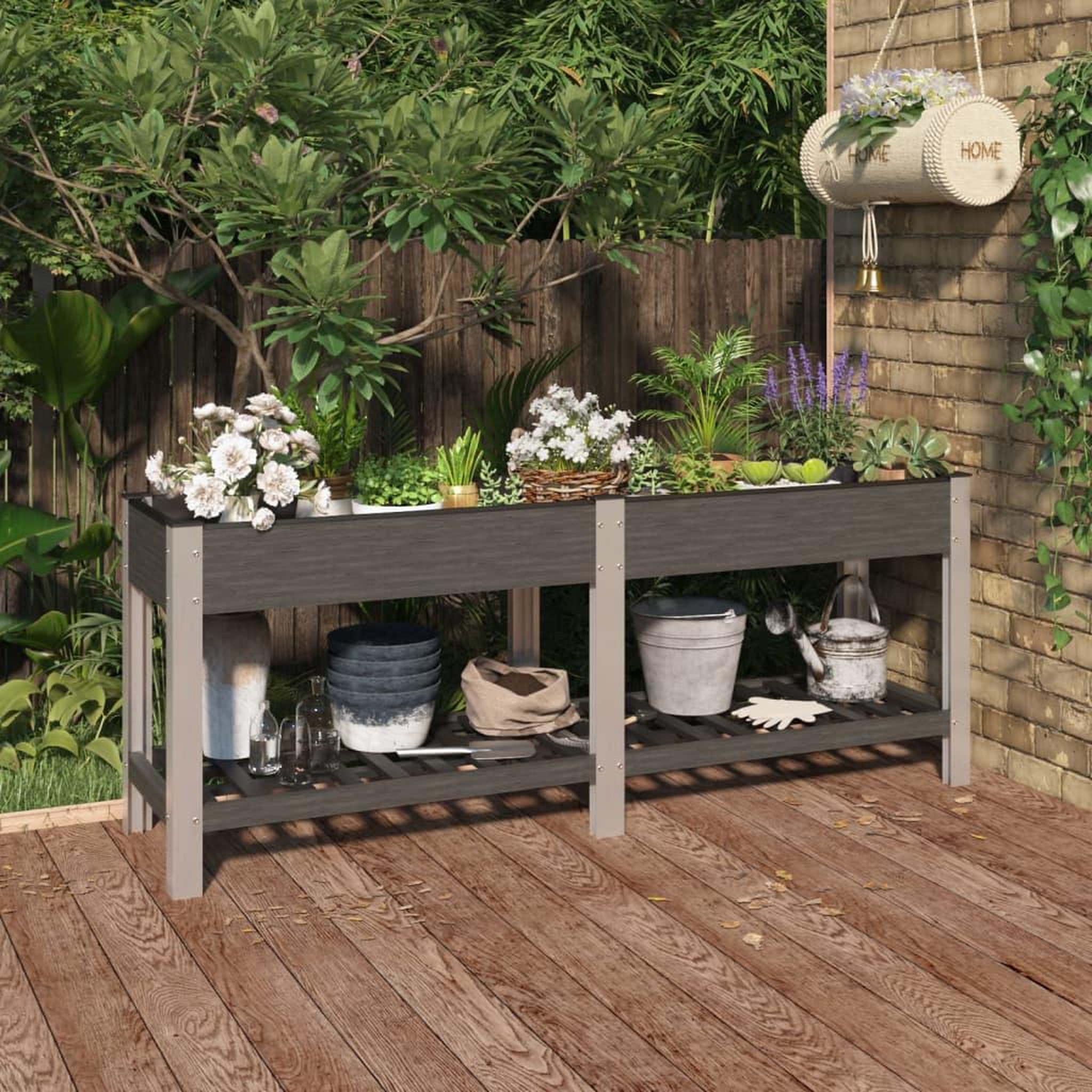VIDAXL Lit sureleve de jardin avec etagere Gris 200x50x75 cm WPC