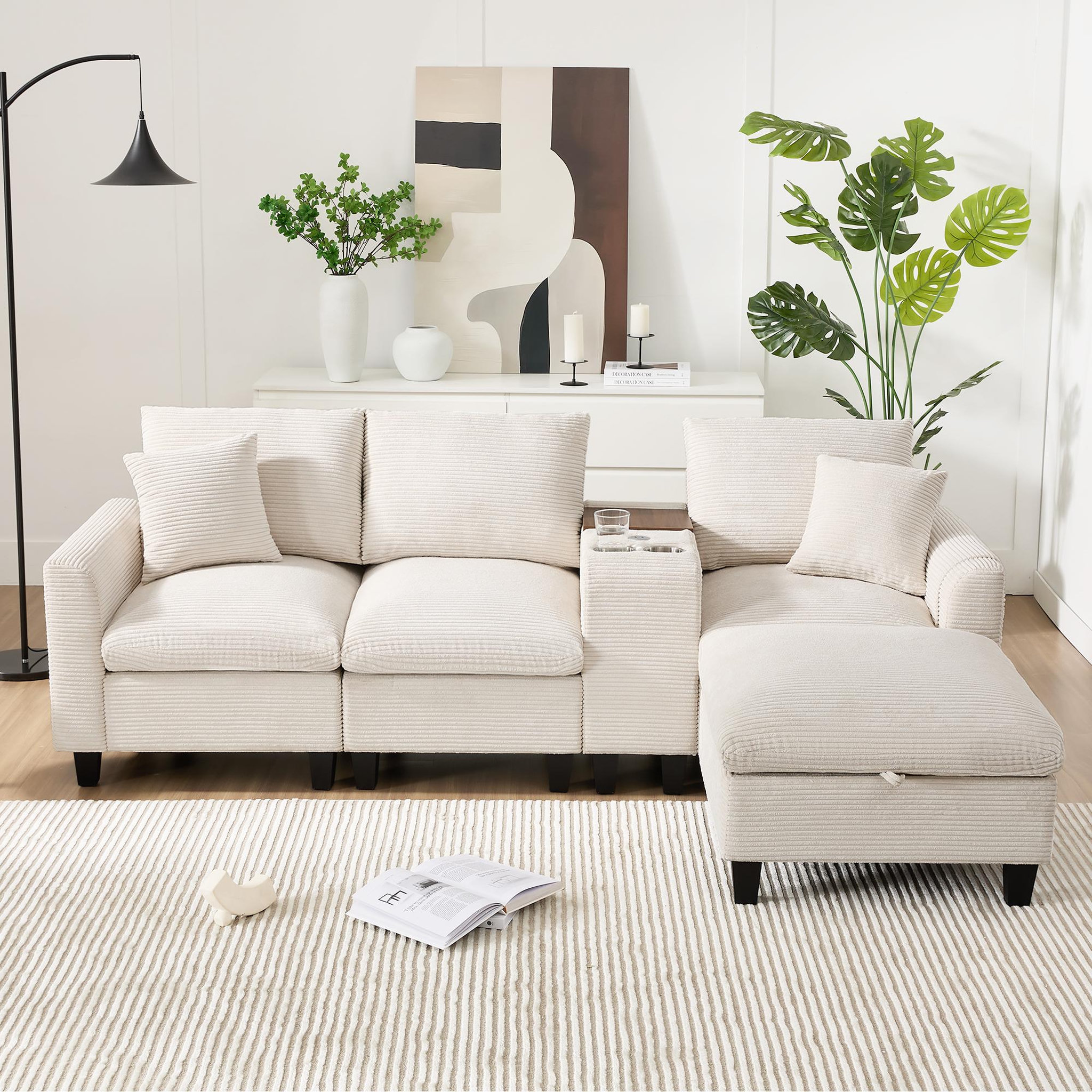 Voir la diapositive 2 : MERAX Canapé d'angle réversible fixe 4 places tissu