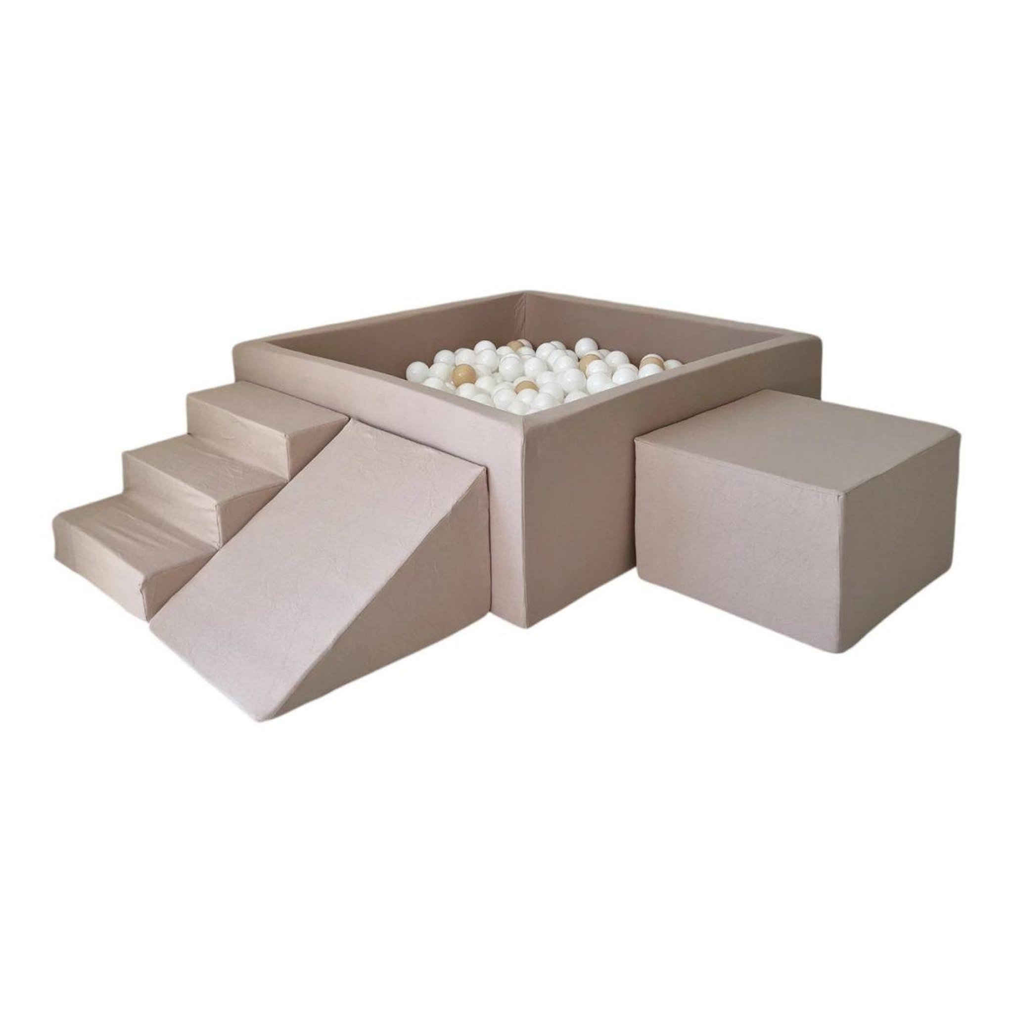 MONIO FOR KIDS Piscine à balles carrée 106 x 106 x 40 cm avec modules en mousse avec 400 balles — Beige
