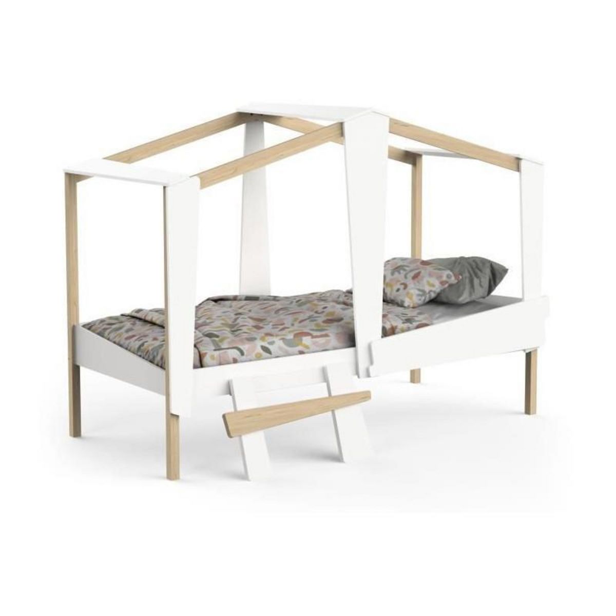 Demeyere DEMEYERE Lit cabane - 90 x 200 cm - Grand Tiroir - Blanc mat et chene kronberg