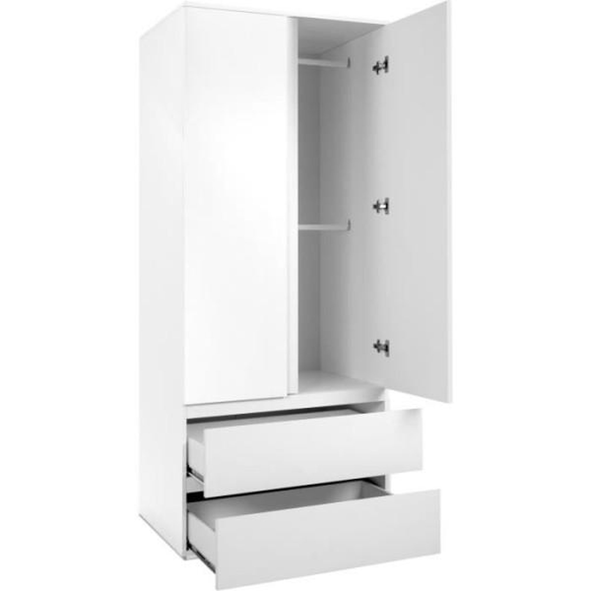 Voir la diapositive 5 : MARKET24 Armoire Image 60A - 2 portes battantes - 2 tiroirs - Blanc Mat - L80 x H191 x P55 cm