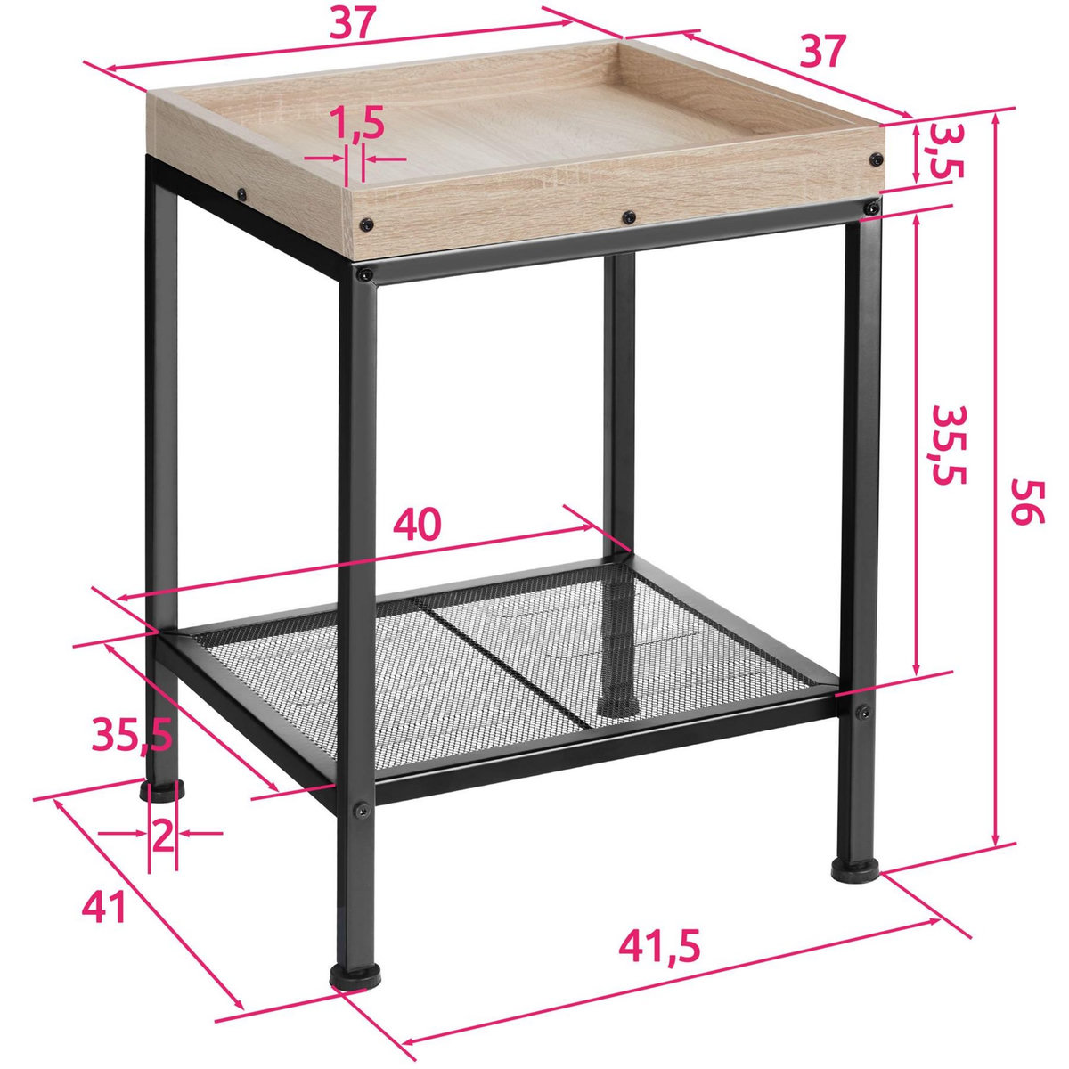 tectake Table d'appoint style industriel Bois clair industriel, Chêne Sonoma