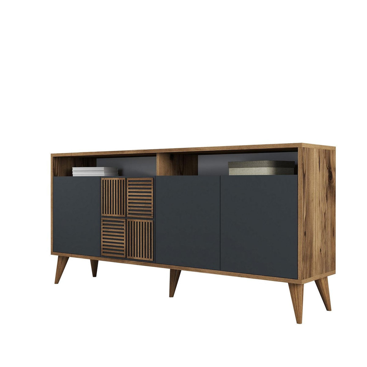 Habitat et Jardin Console en bois  Milan  - 35 x 160 x 78 cm - Noyer, Anthracite