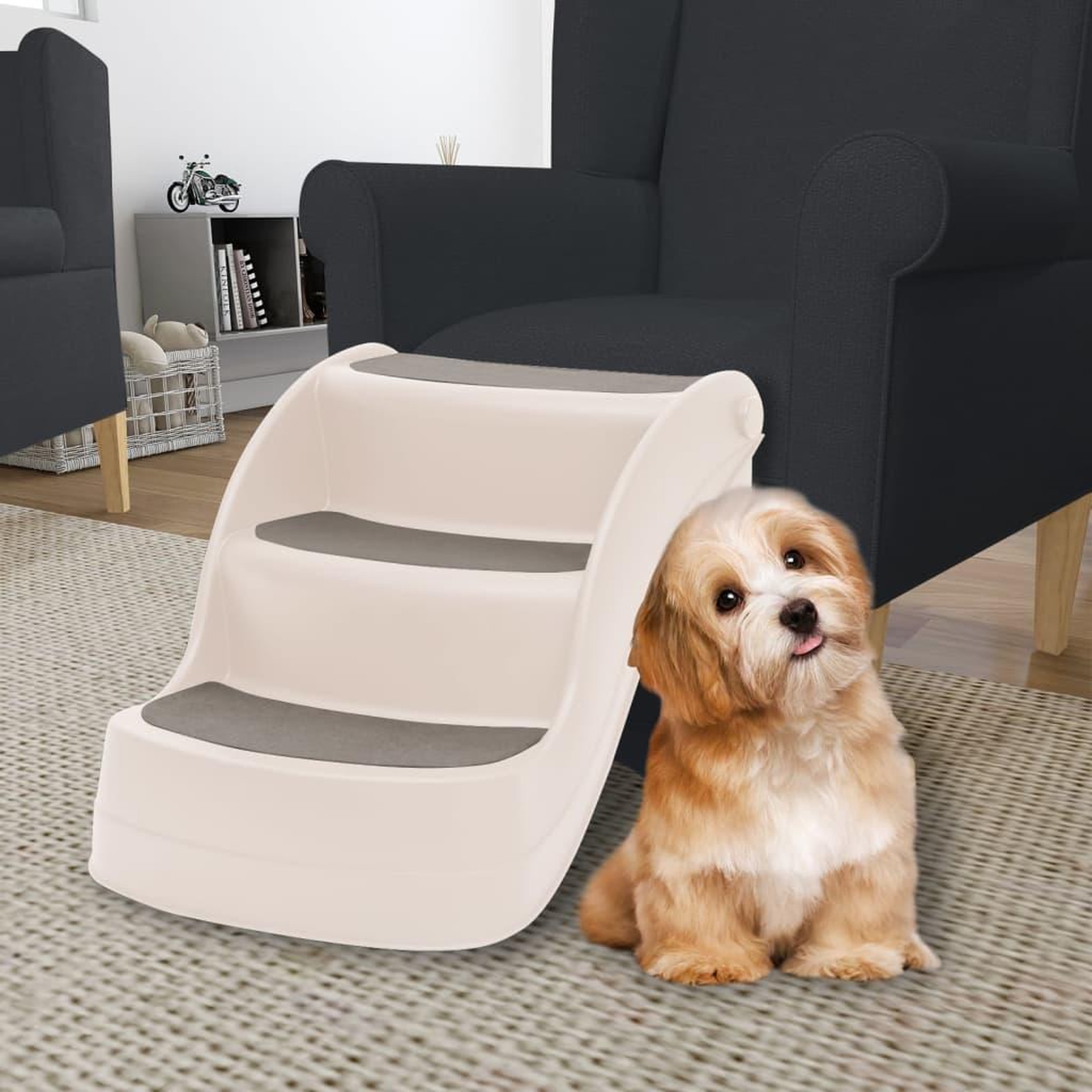 Voir la diapositive 1 : VIDAXL Escalier pliable 3 marches pour chien Creme 50x38x38 cm