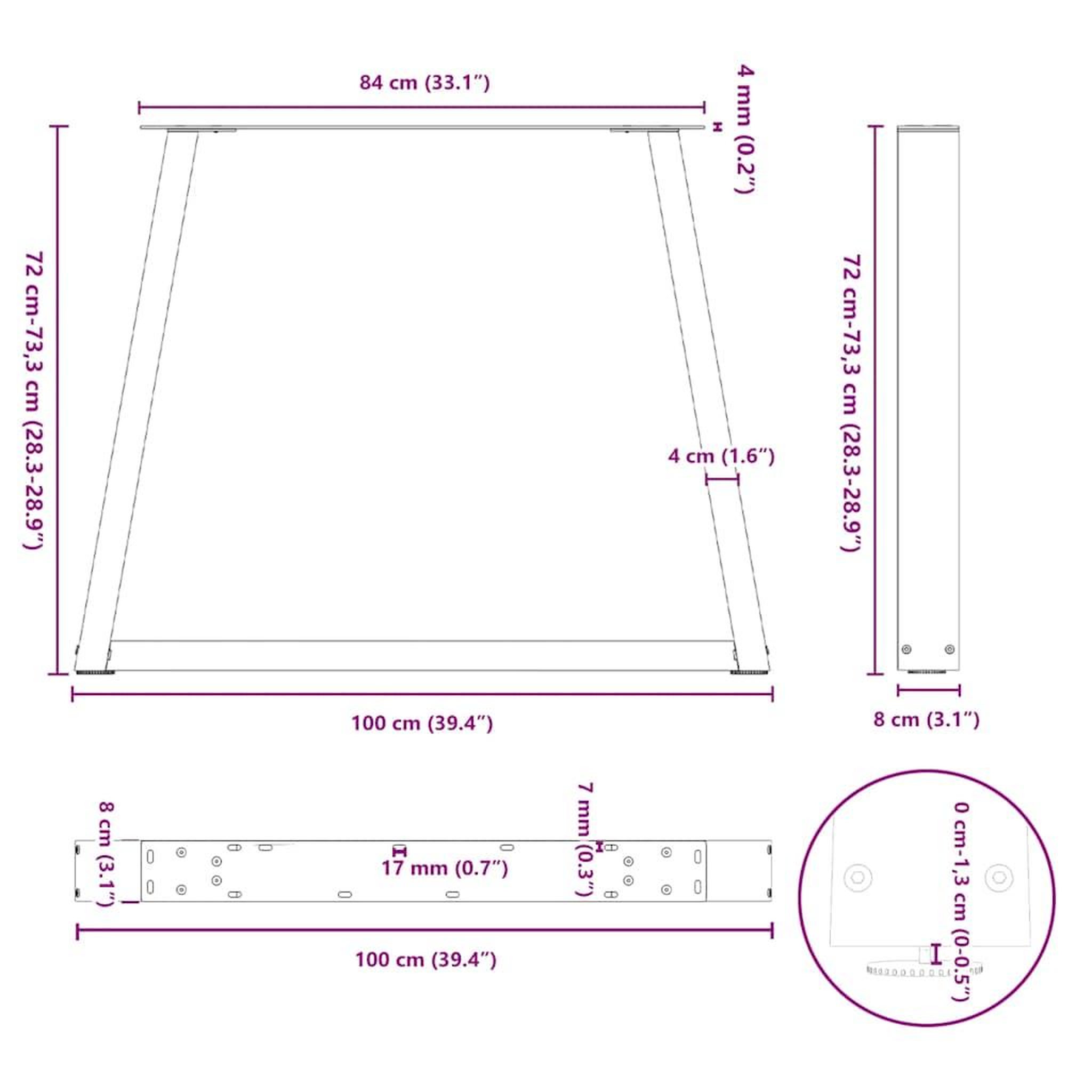 Voir la diapositive 6 : VIDAXL Pieds de table a manger forme de V 3 pcs blanc 100x(72-73,3) cm