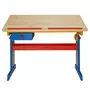 IDIMEX Bureau enfant écolier junior FLEXI table à dessin réglable en hauteur et pupitre inclinable avec 1 tiroir en pin lasuré multicolore