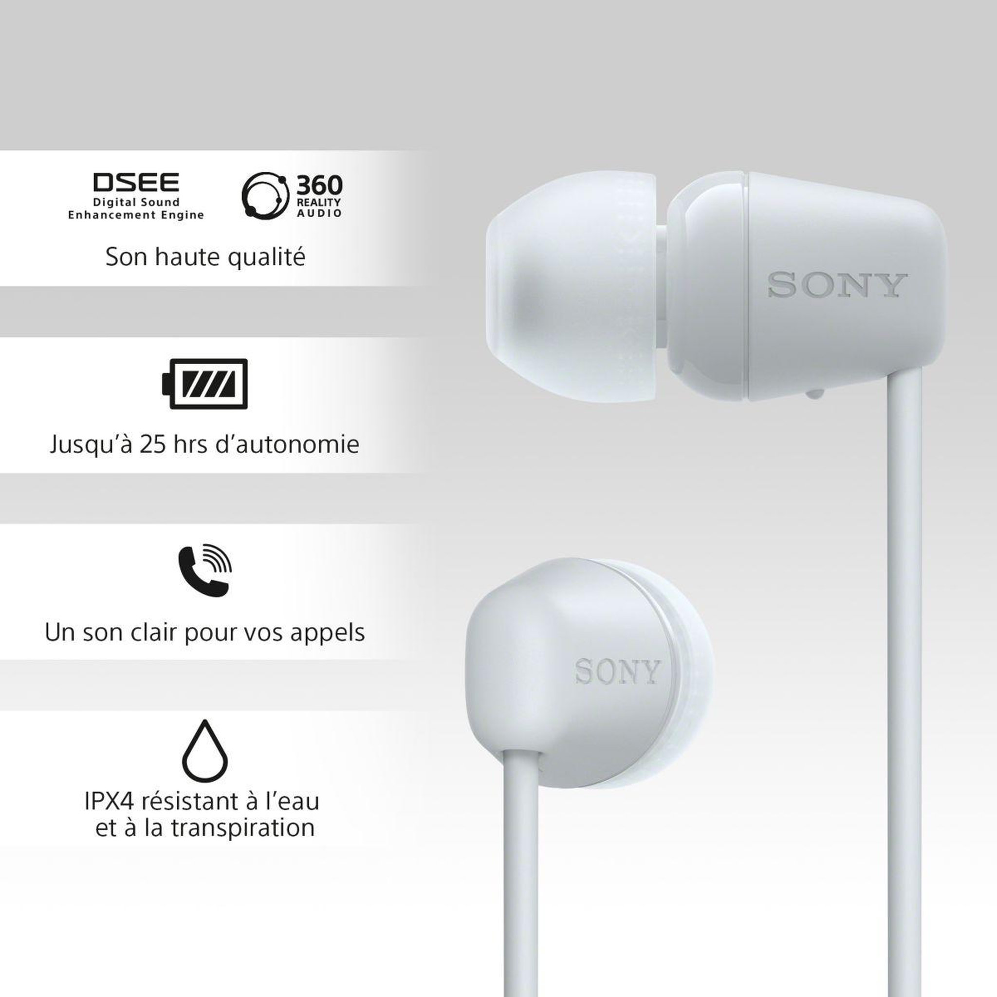 Voir la diapositive 4 : SONY Ecouteurs WIC100 Blanc