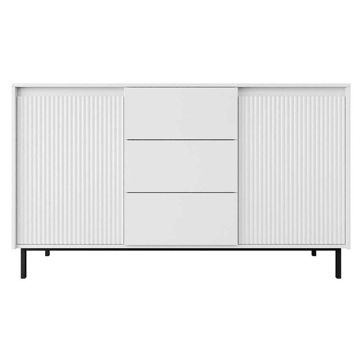 BEST MOBILIER Girona - buffet bas - blanc - 3 tiroirs et 2 portes - 153 cm