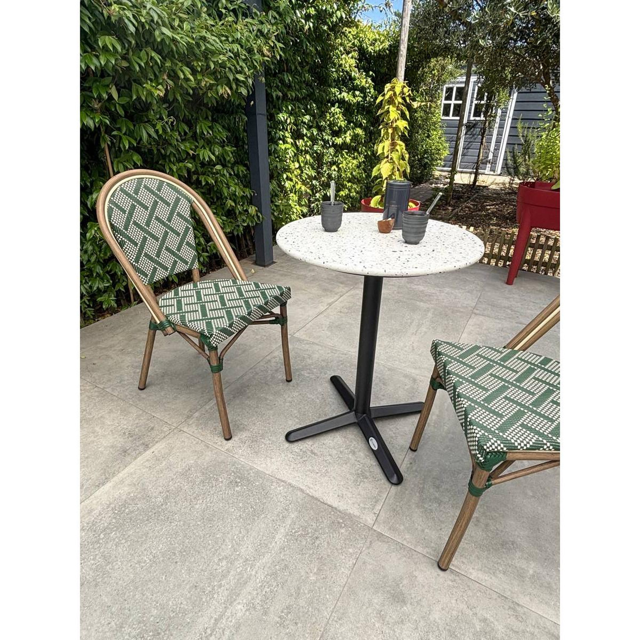 Voir la diapositive 3 : Paris Prix Ensemble table de jardin en terrazzo & 2 chaises  bistro  60cm vert