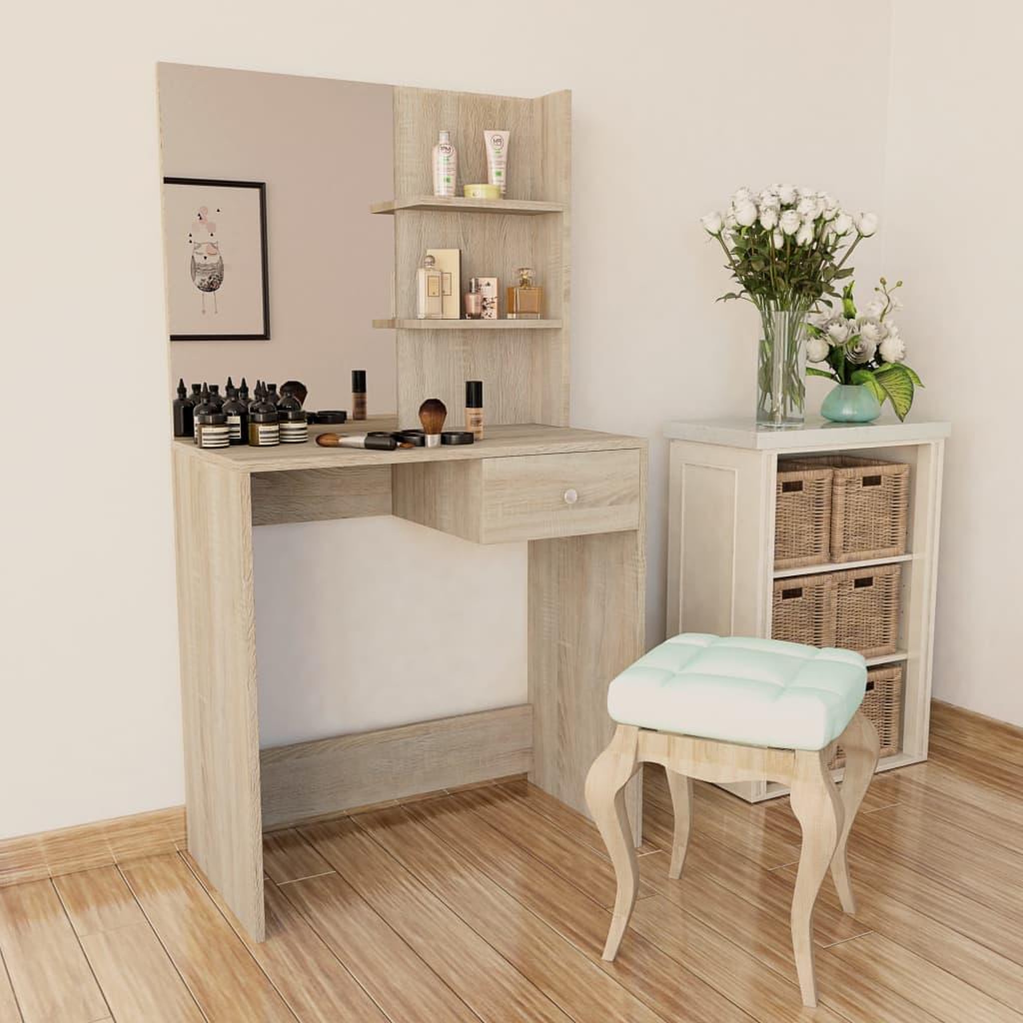 Voir la diapositive 1 : VIDAXL Coiffeuse Bois d'ingenierie 75x40x141 cm Chene