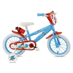Vélo enfant - Modèle 14'' Schtroumpfs  pour enfant de taille 90 cm à 105 cm équipé de 2 freins, plaque avant, Gardes Boues + Gourde
