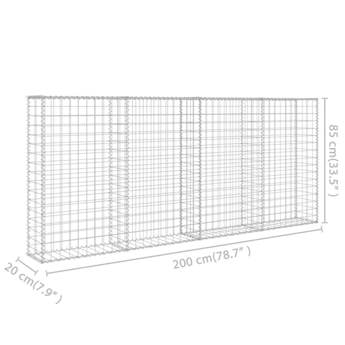 VIDAXL Mur a gabion avec couvercles Acier galvanise 200 x 20 x 85 cm
