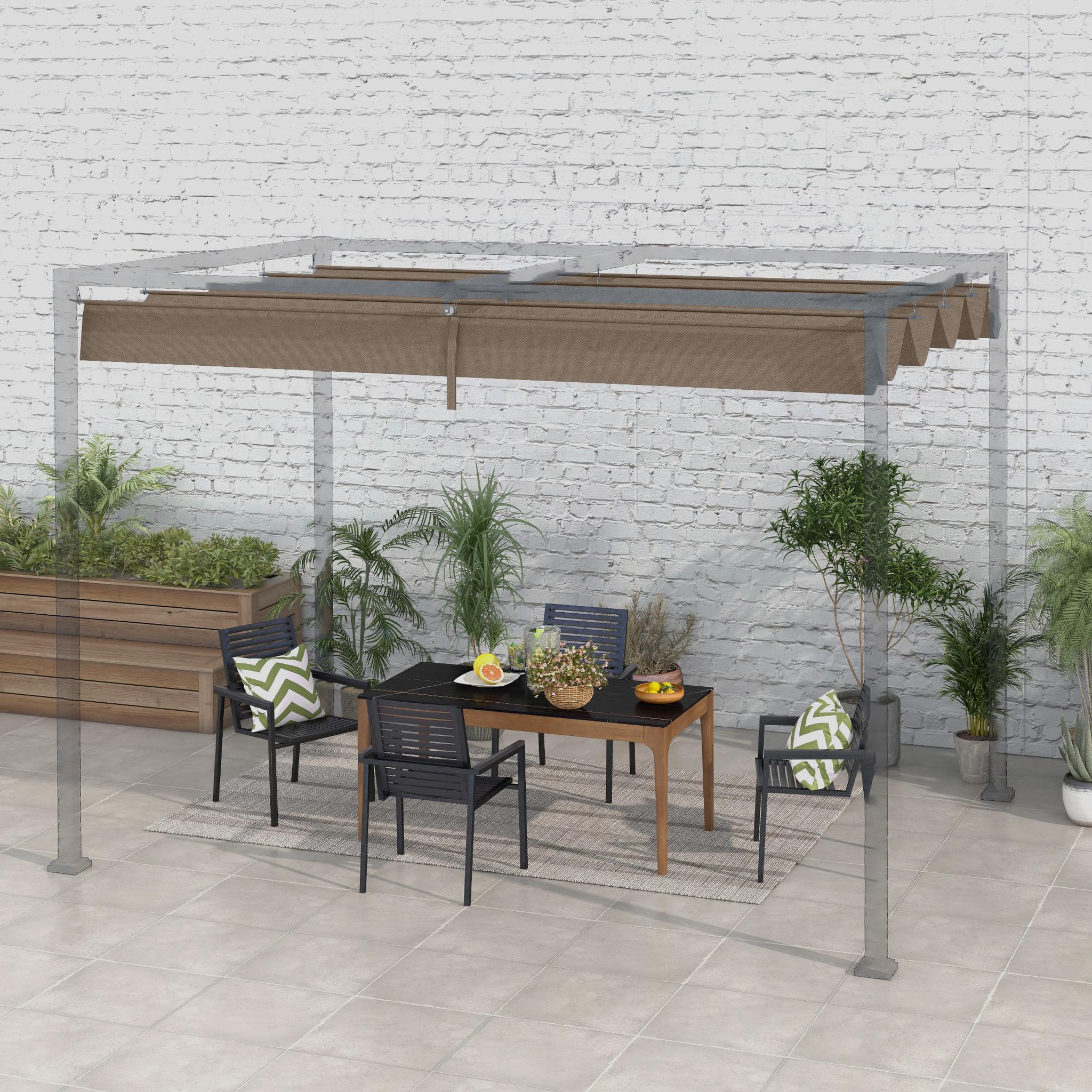 Voir la diapositive 4 : OUTSUNNY Toile de rechange pour pergola rétractable 3 x 2,15 m polyester haute densité 180 g/m² anti-UV30+ taupe
