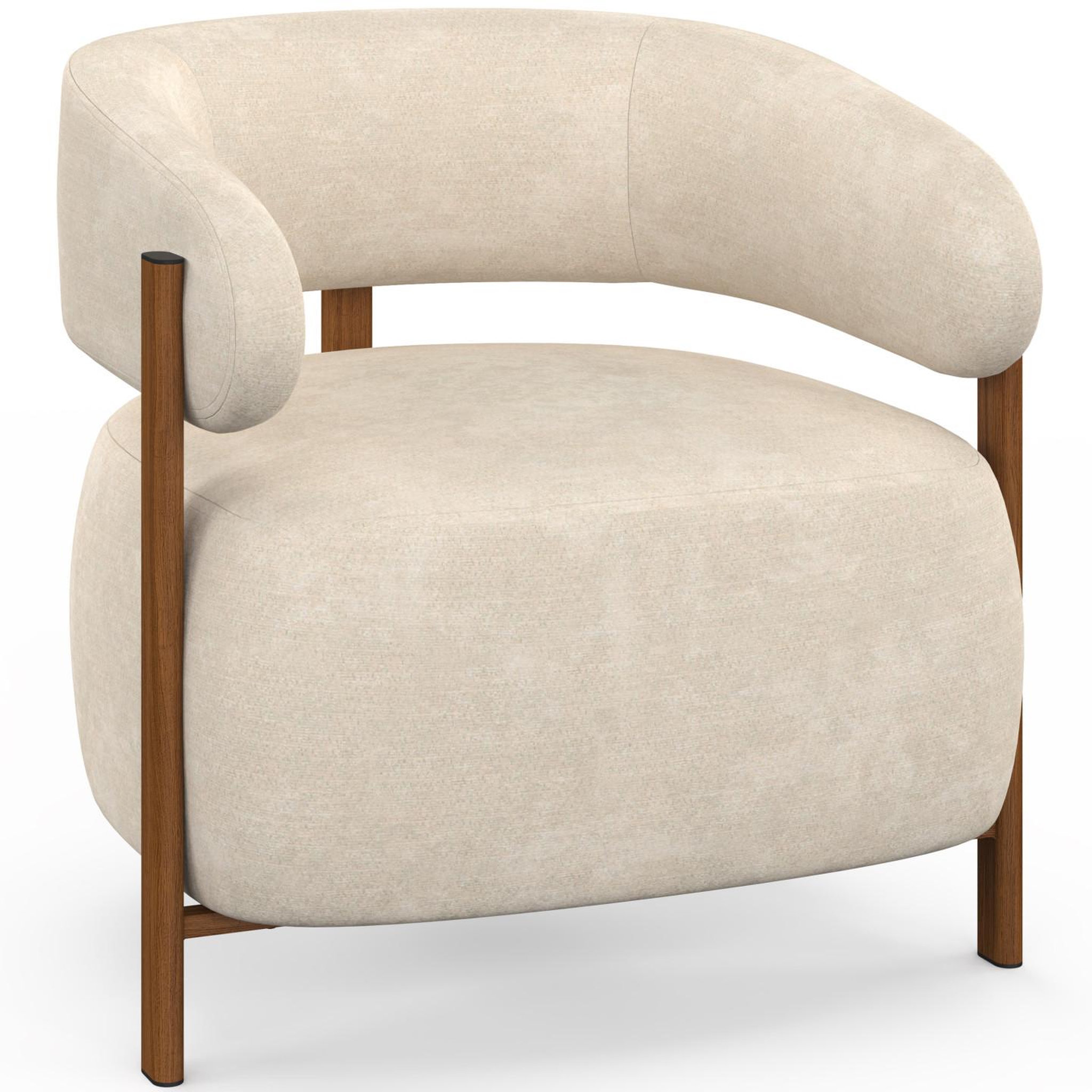 ID MARKET Fauteuil albert tissu chenille beige et pieds effet noyer