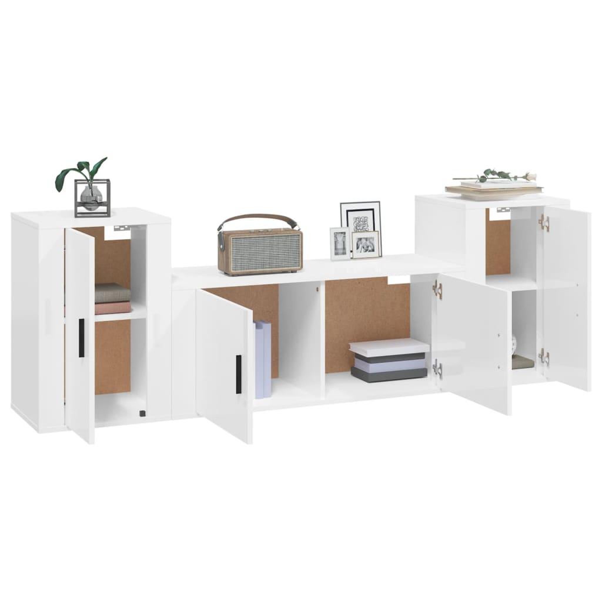 Voir la diapositive 3 : VIDAXL Ensemble de meubles TV 3 pcs Blanc brillant Bois d'ingenierie