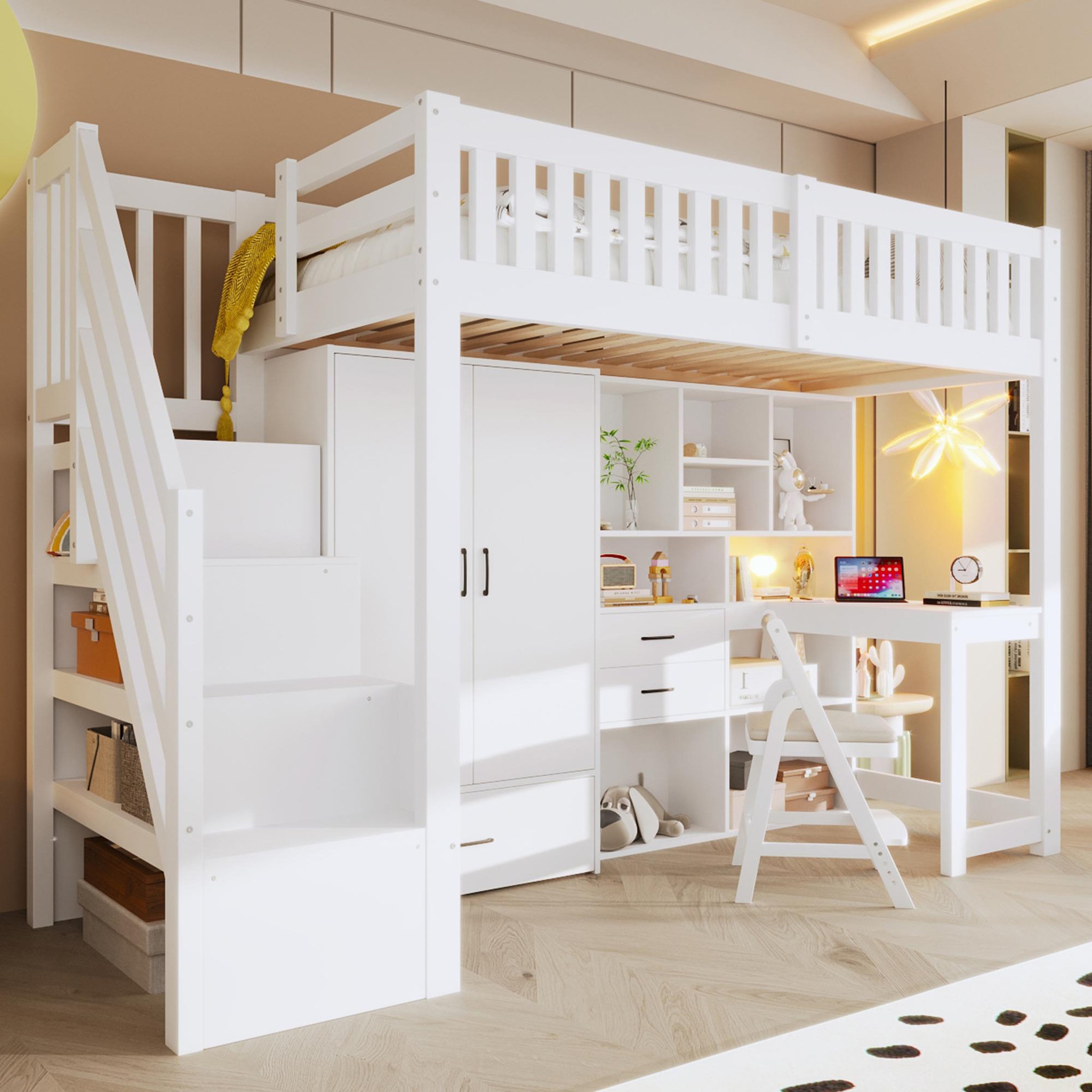 Voir la diapositive 4 : MERAX Lit mezzanine 90x200 cm coloris blanc bois massif