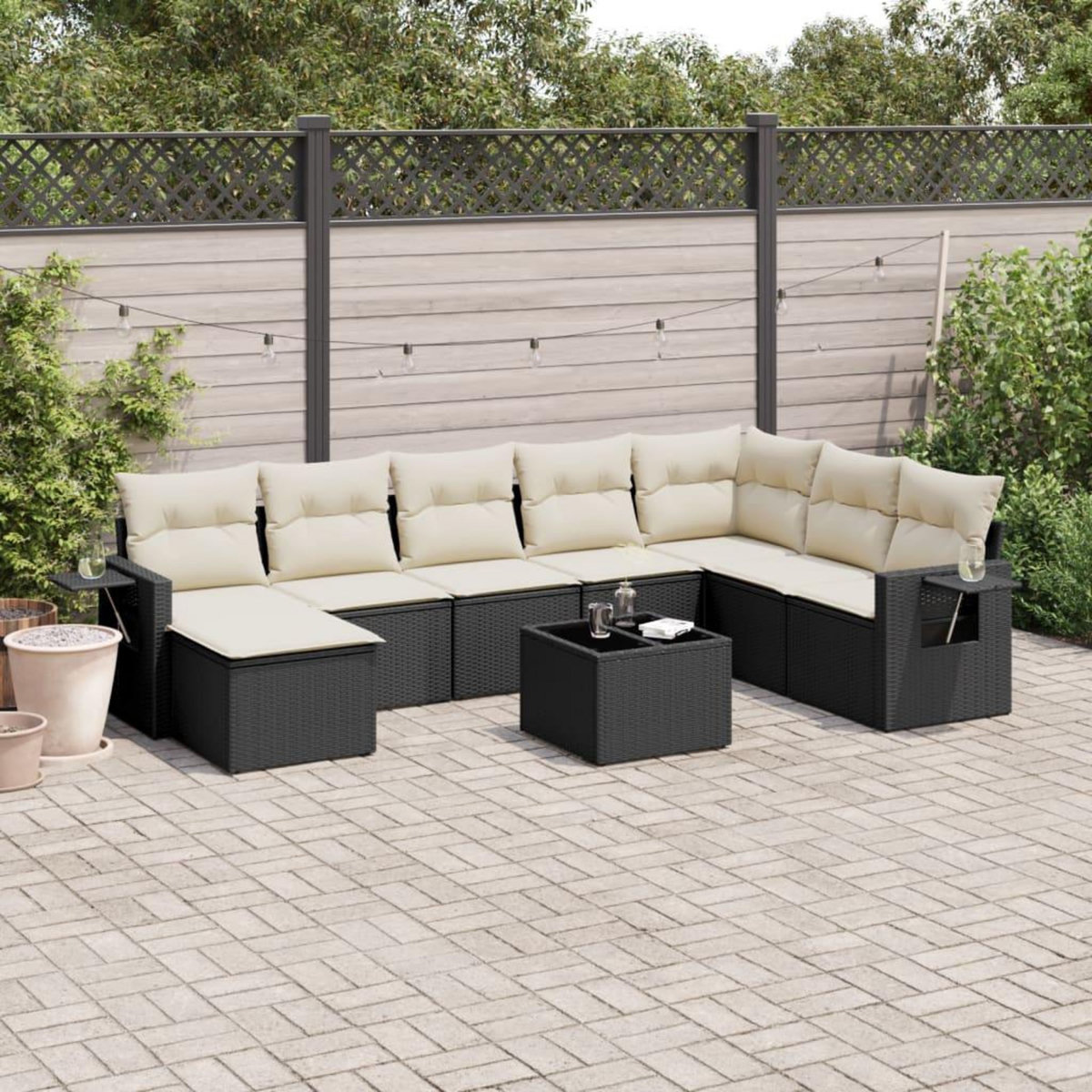 VIDAXL Salon de jardin 9 pcs avec coussins noir resine tressee