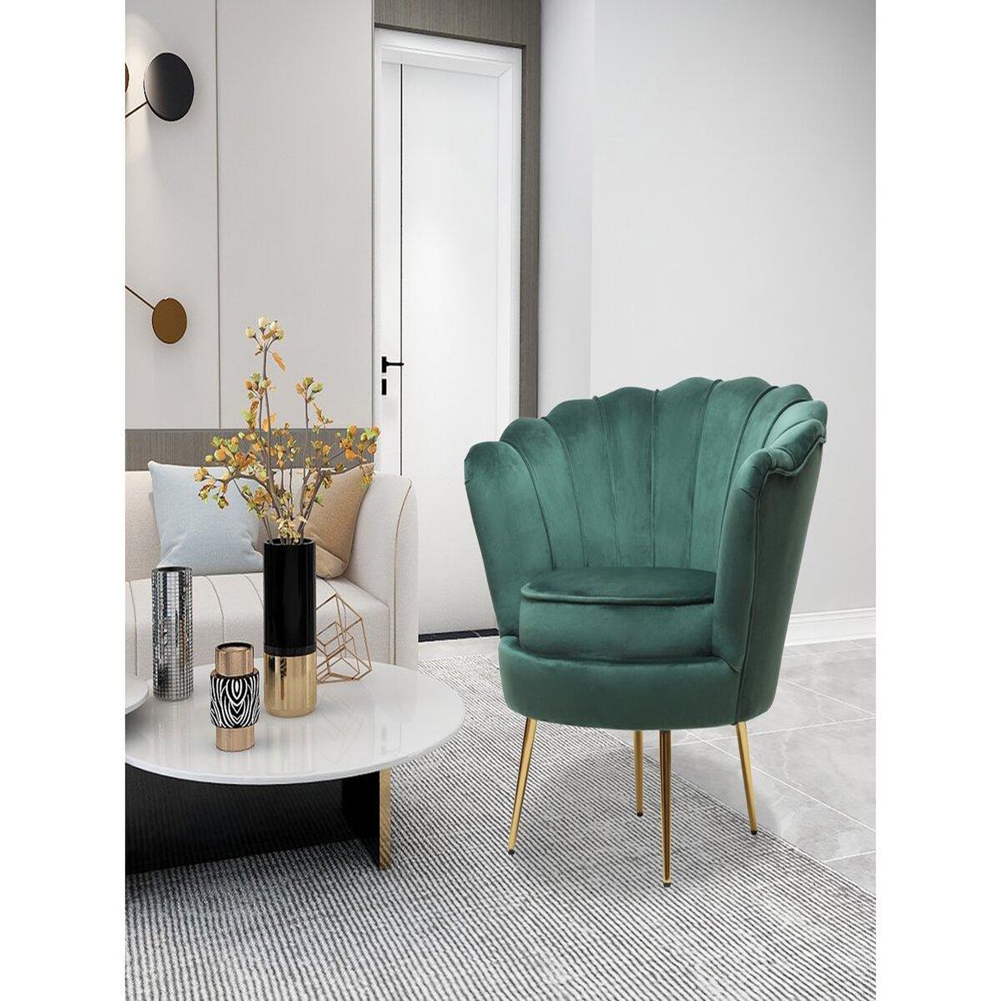 Voir la diapositive 2 : Habitat et Jardin Fauteuil en velours  Floria  - 75 x 68 x 77.5cm - Vert